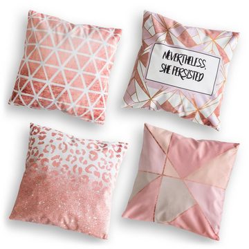 Kissenbezug 4 x Kissenbezug aus Mikrofaser in rosa/weiss Kissenhüllen 45 x 45 cm, MyBeautyworld24
