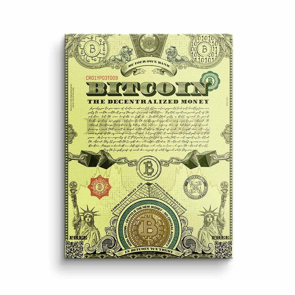 premium crypto Krypto currency Leinwandbild DOTCOMCANVAS® Rahmen Leinwandbild, Rahmen mit Bitcoin silberner