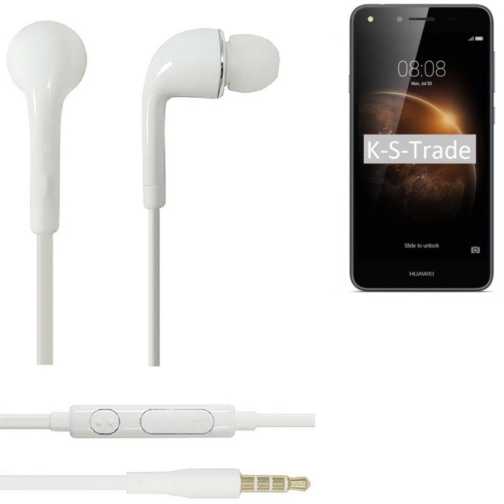 K-S-Trade für Huawei Y6 II Compact In-Ear-Kopfhörer (Kopfhörer Headset mit Mikrofon u Lautstärkeregler weiß 3,5mm)