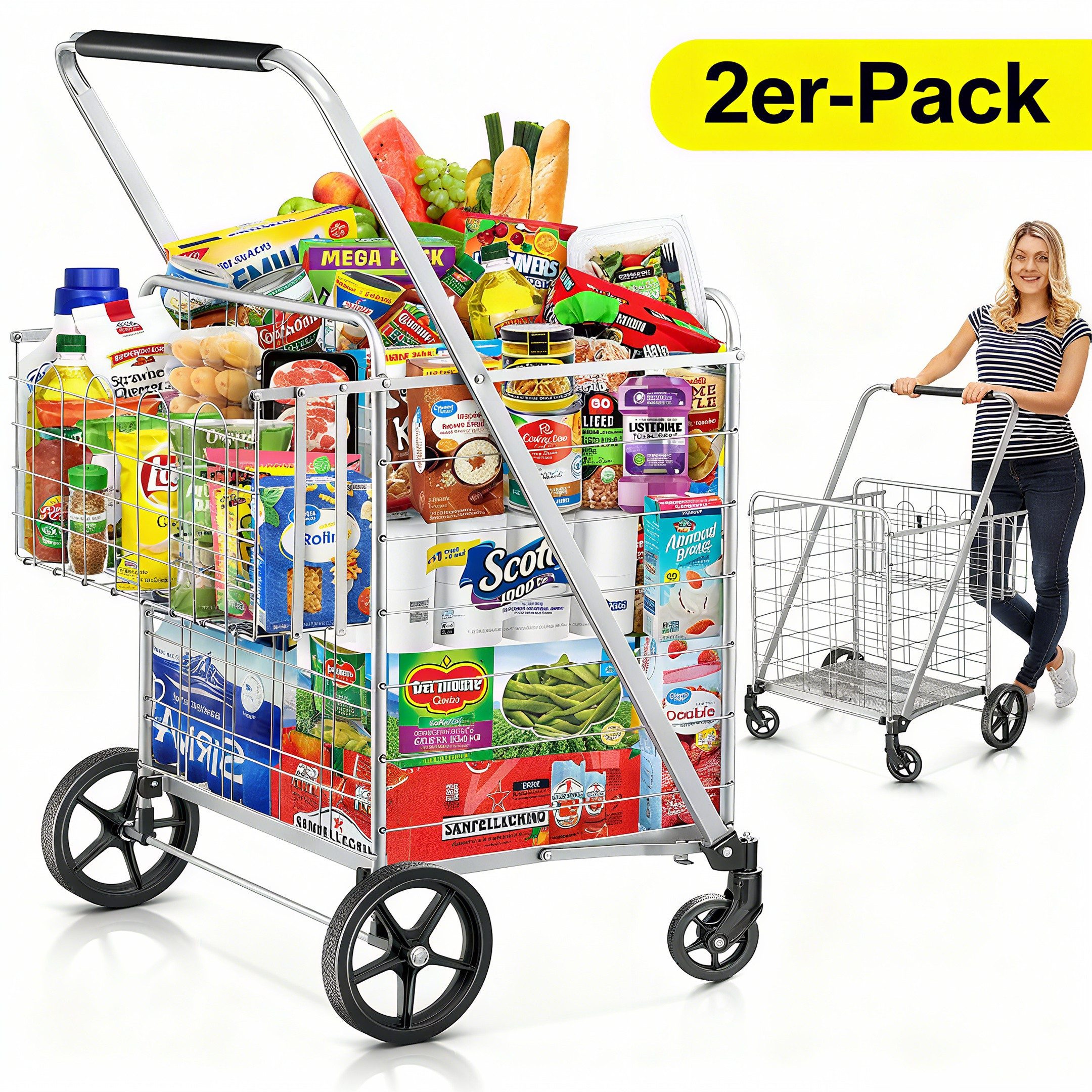 POPOLIC Einkaufstrolley Einkaufswagen, 201 kg, Upgrade-Einkaufswagen günstig online kaufen