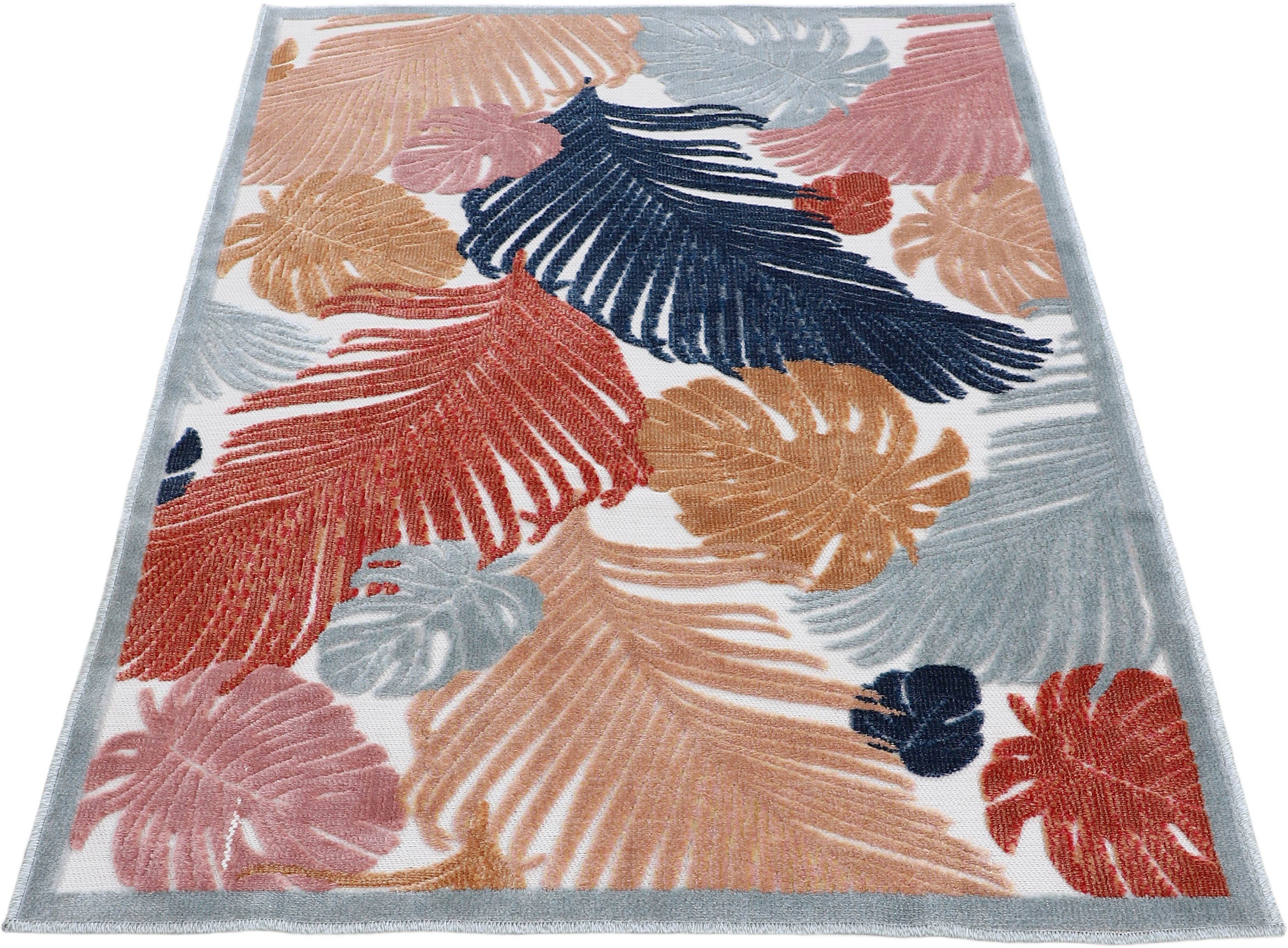Teppich Deja 104, carpetfine, Palmenblätter, Floral rechteckig, Motiv- Effekt robustes mm, 4 Hoch-Tief multi Flachgewebe, Höhe