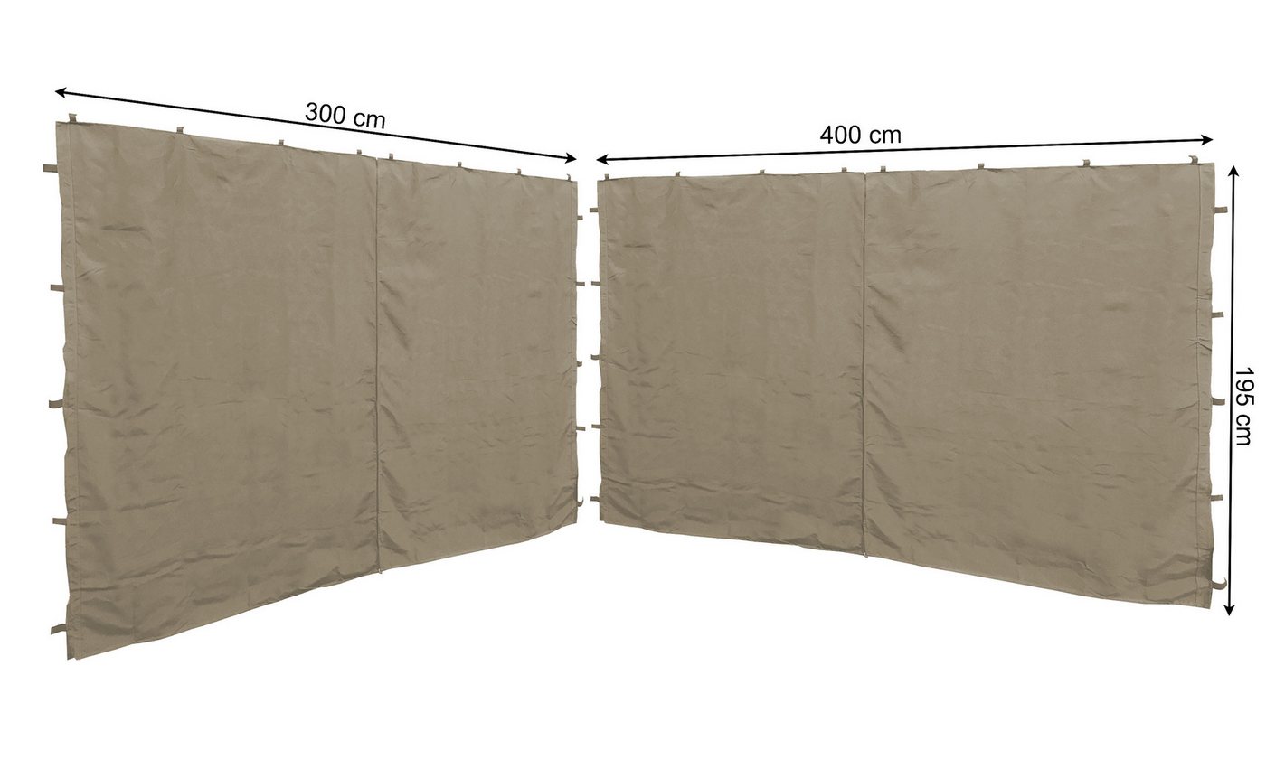 Quick Star Pavillonseitenteil 2 Seitenteile mit RV 3x4 Beige, 300x197 cm, Seitenwand Set 2tlg für Pavillons 3x4m mit Reißverschluss