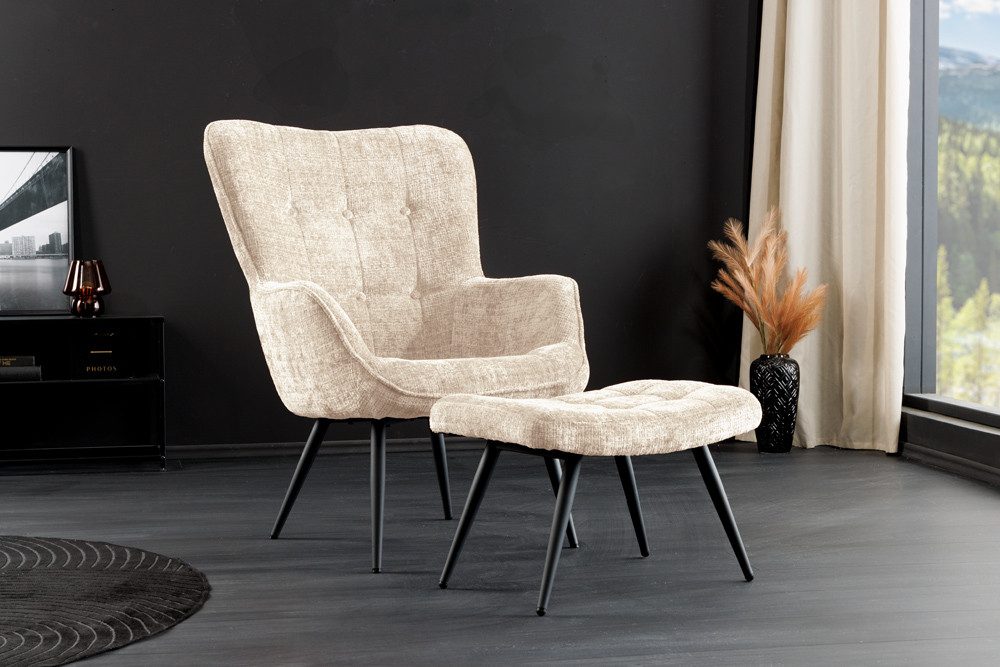 riess-ambiente Sessel SCANDINAVIA champagner/schwarz -Chenille Cremona, Metall, mit Armlehne (Einzelartikel, 1-St), gepolsterter Lesesessel - ideal für Wohn-, Gäste- & Schlafzimmer