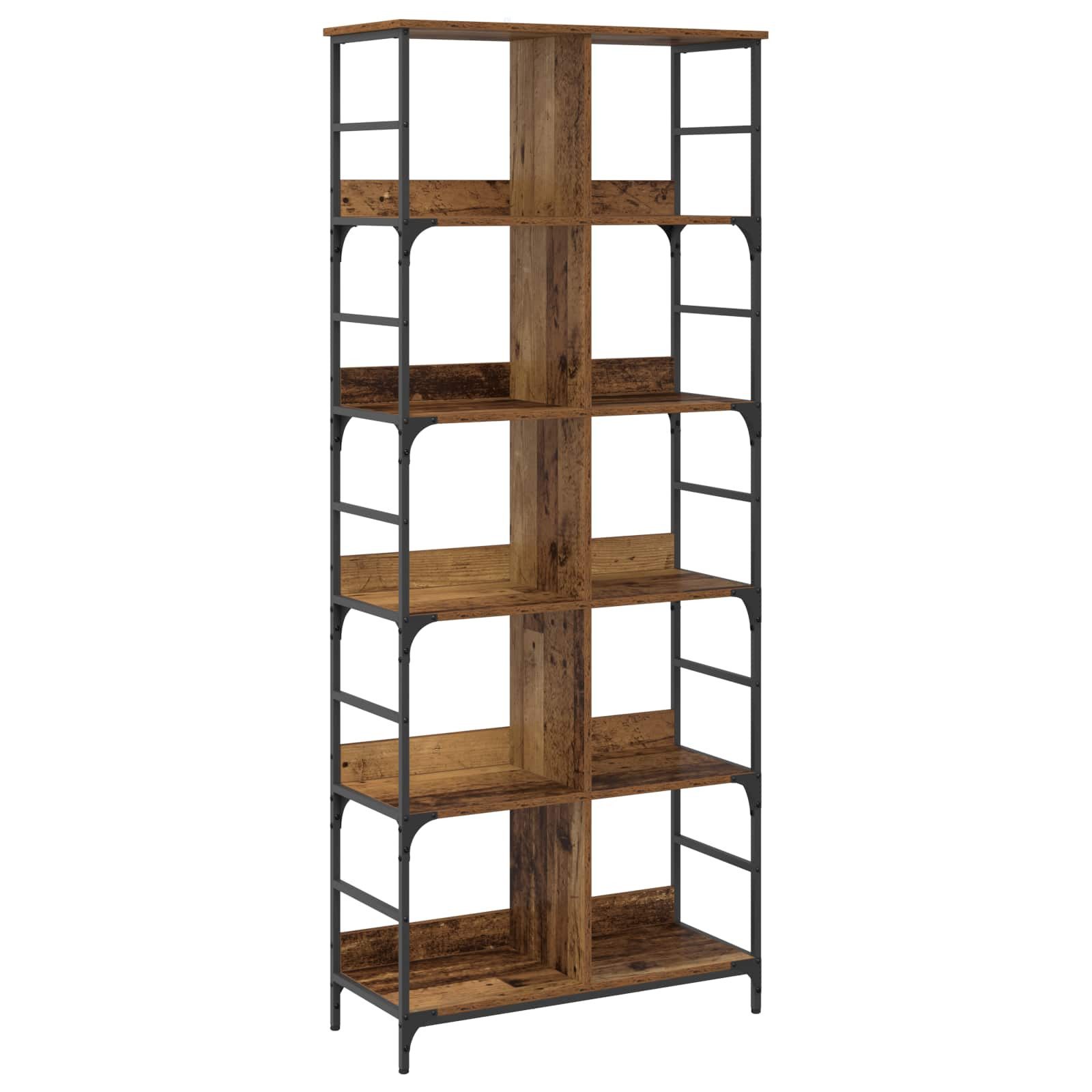 vidaXL Bücherregal Regal 4 Ebenen 78,5 x 33 x 188,5 cm Metall PB Altholz, 1-tlg.