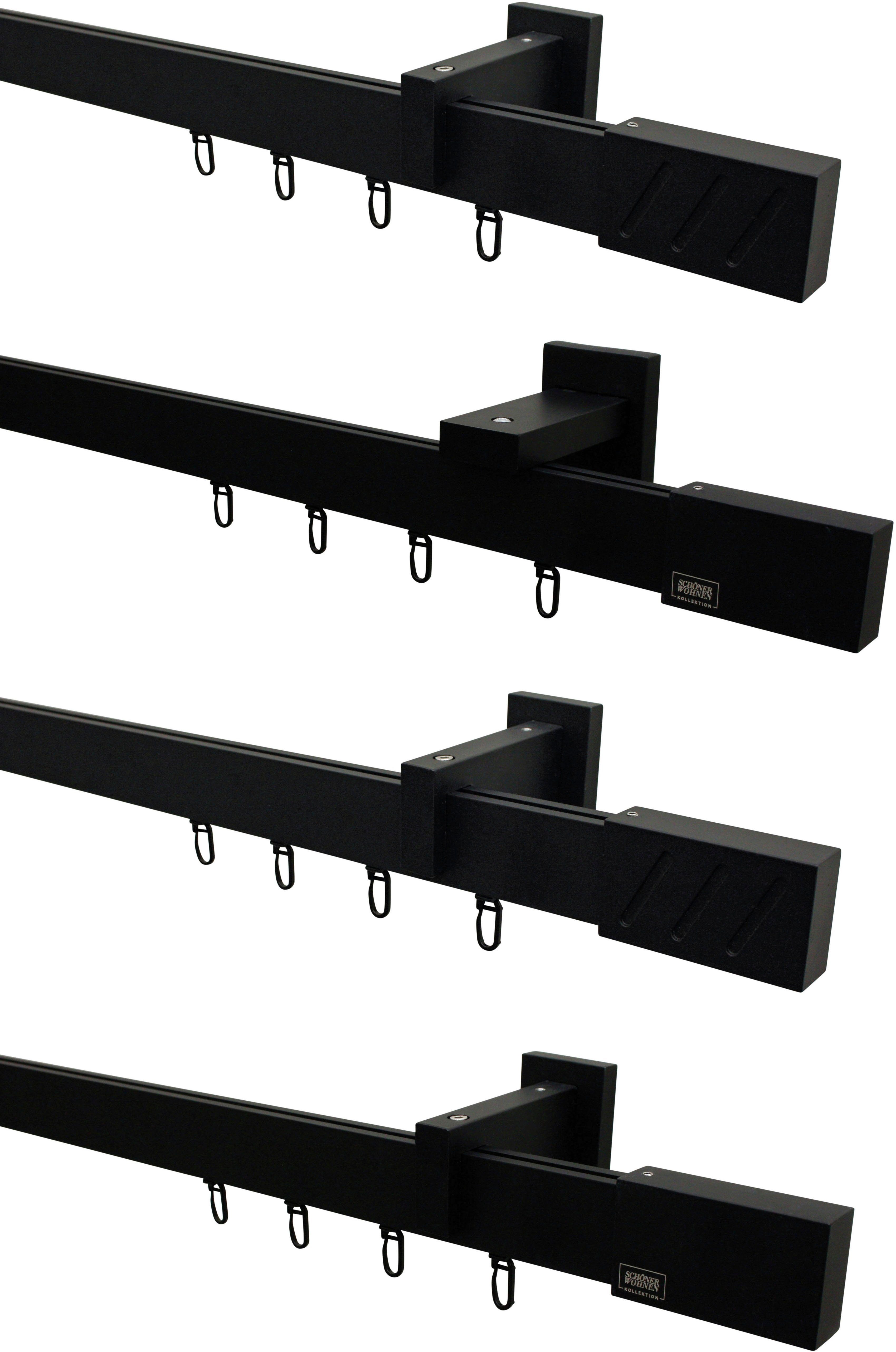 rechteckig (2-St), SCHÖNER Endstück Serie LAMINAT, Matteo WOHNEN Einzelprogramm schwarz-matt Struktur, Gardinenstangen-Endstück