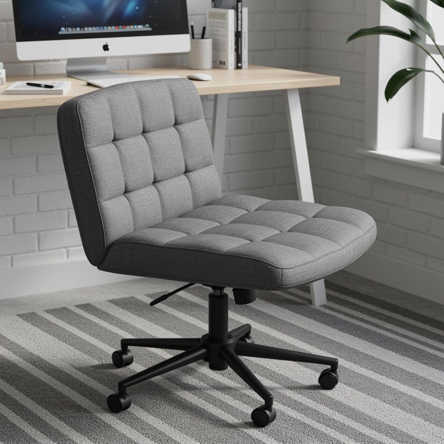 TLGREEN Bürostuhl Drehstuhl ohne Armlehnen,Dick Schreibtischstuhl, Höhenverstellbarer Schneidersitz Drehstuhl für Home Office