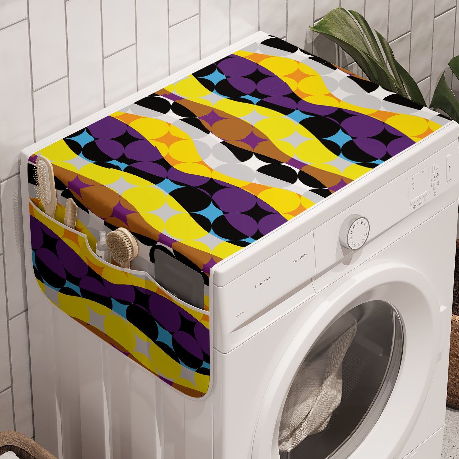 Badorganizer Repetitive und Anti-Rutsch-Stoffabdeckung Waschmaschine Bunt Kreis-Muster Trockner, für Abakuhaus