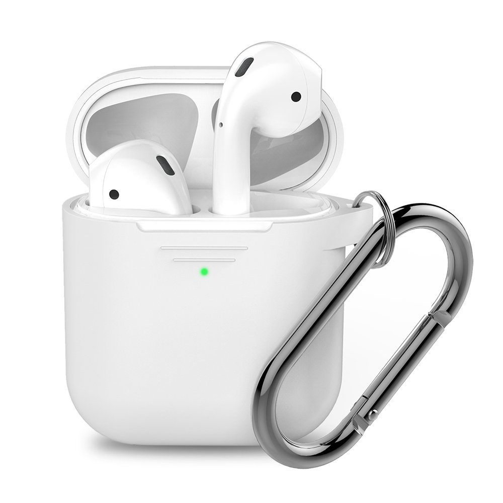KeyBudz Kopfhörer-Schutzhülle Pod Skinz für AirPods mit Karabiner, stoßfest, kratzfest, inkl. Schlüsselanhänger