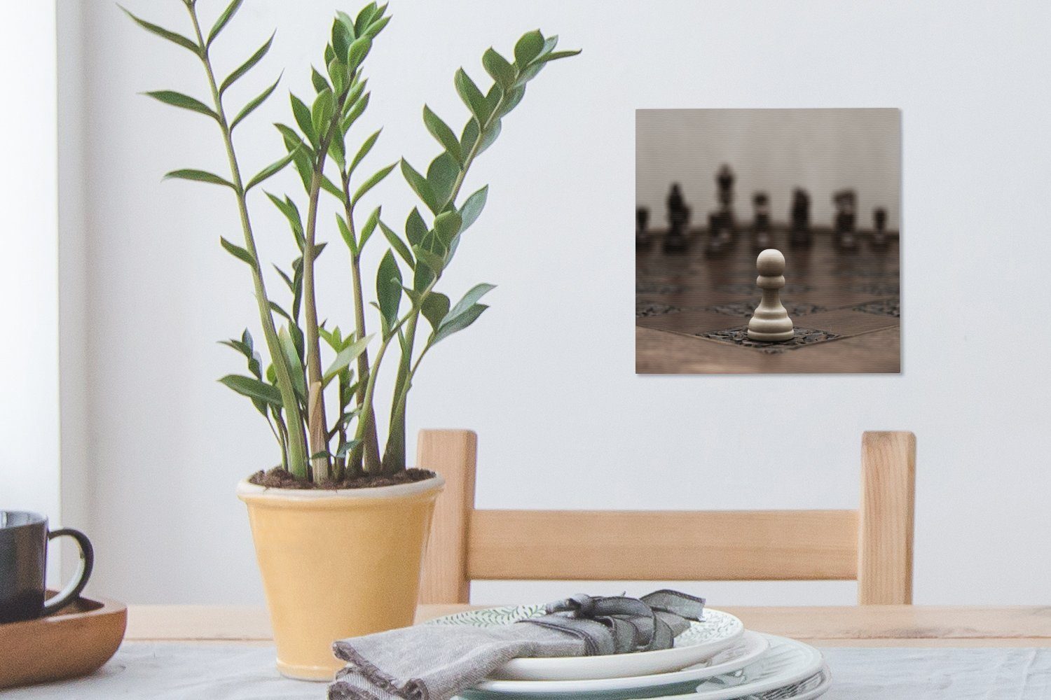 Schach, verliert Wohnzimmer beim Bilder Leinwandbild St), (1 OneMillionCanvasses® für Schlafzimmer Leinwand Weiß