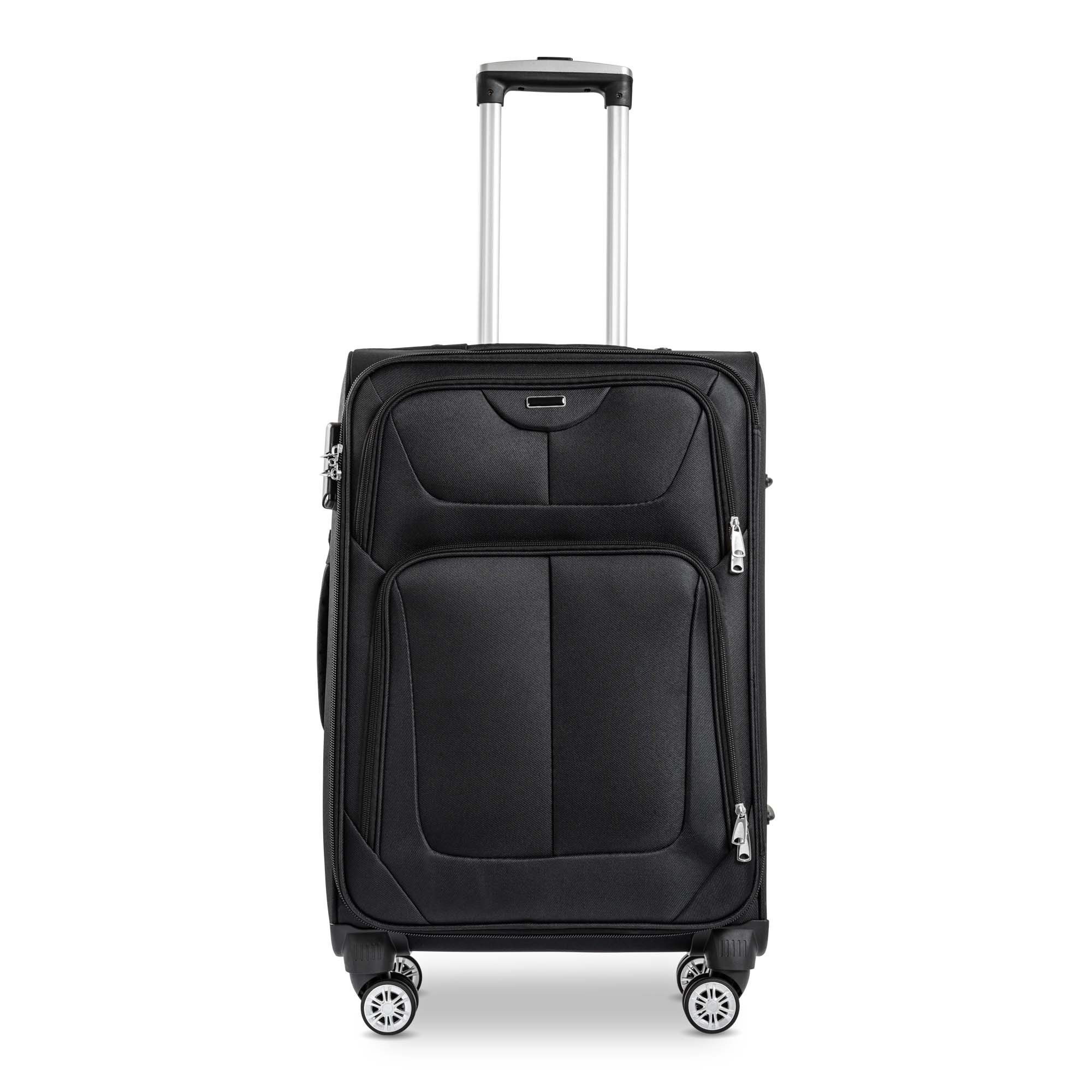 Sparsando Weichgepäck-Trolley Stoffkoffer 60 cm Reisetrolley + Nummern-Schloss, 4 x 360° Zwillings - Rollen, Reisekoffer, Abgabegepäck, Stoffkoffer, Schwarz