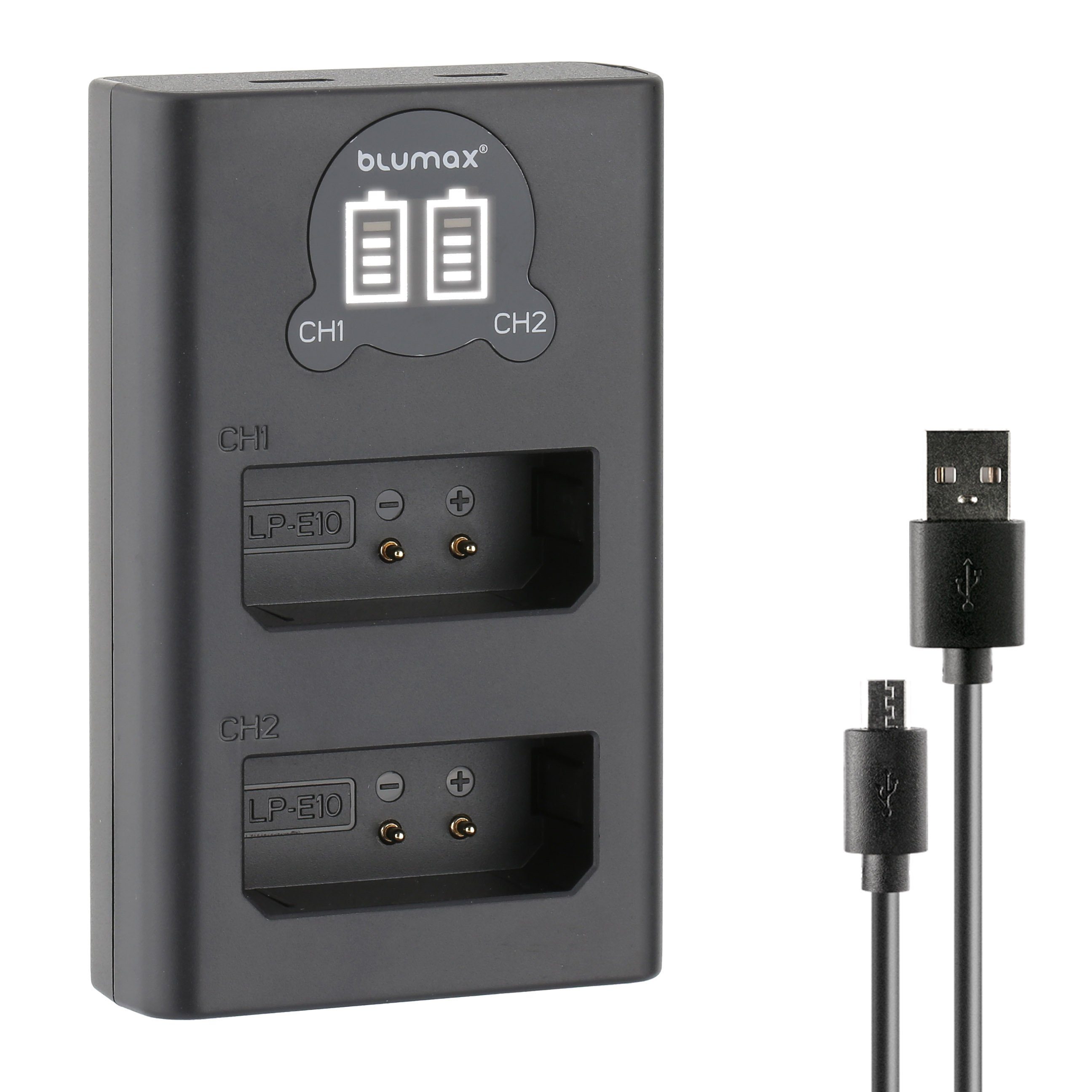 Blumax Dual LCD Ladegerät, für Canon LP-E10 USB-C Kamera-Ladegerät