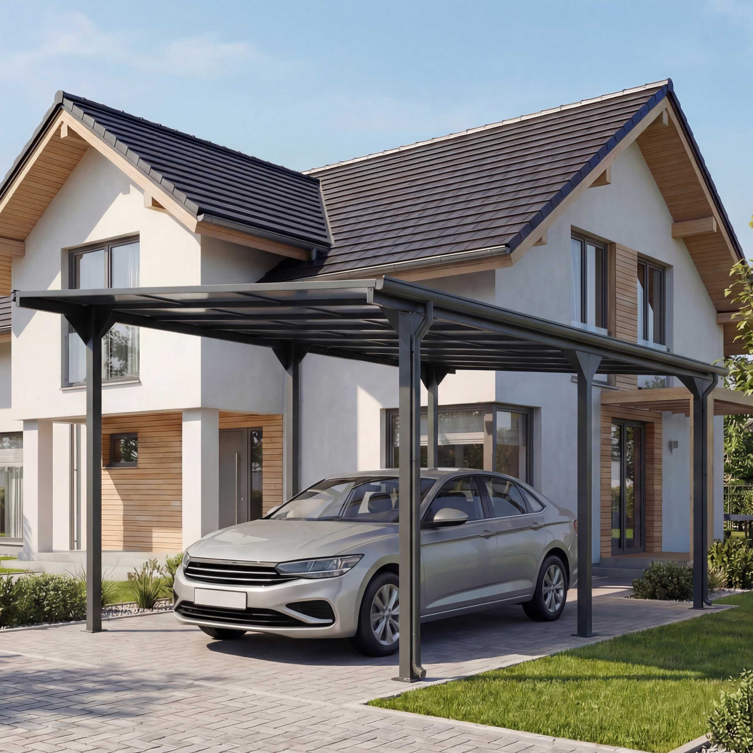MCW Einzelcarport MCW-O23-C, BxT: 604x316 cm, 205 cm Einfahrtshöhe, Schräge Dachführung mit Wasserablaufrinne