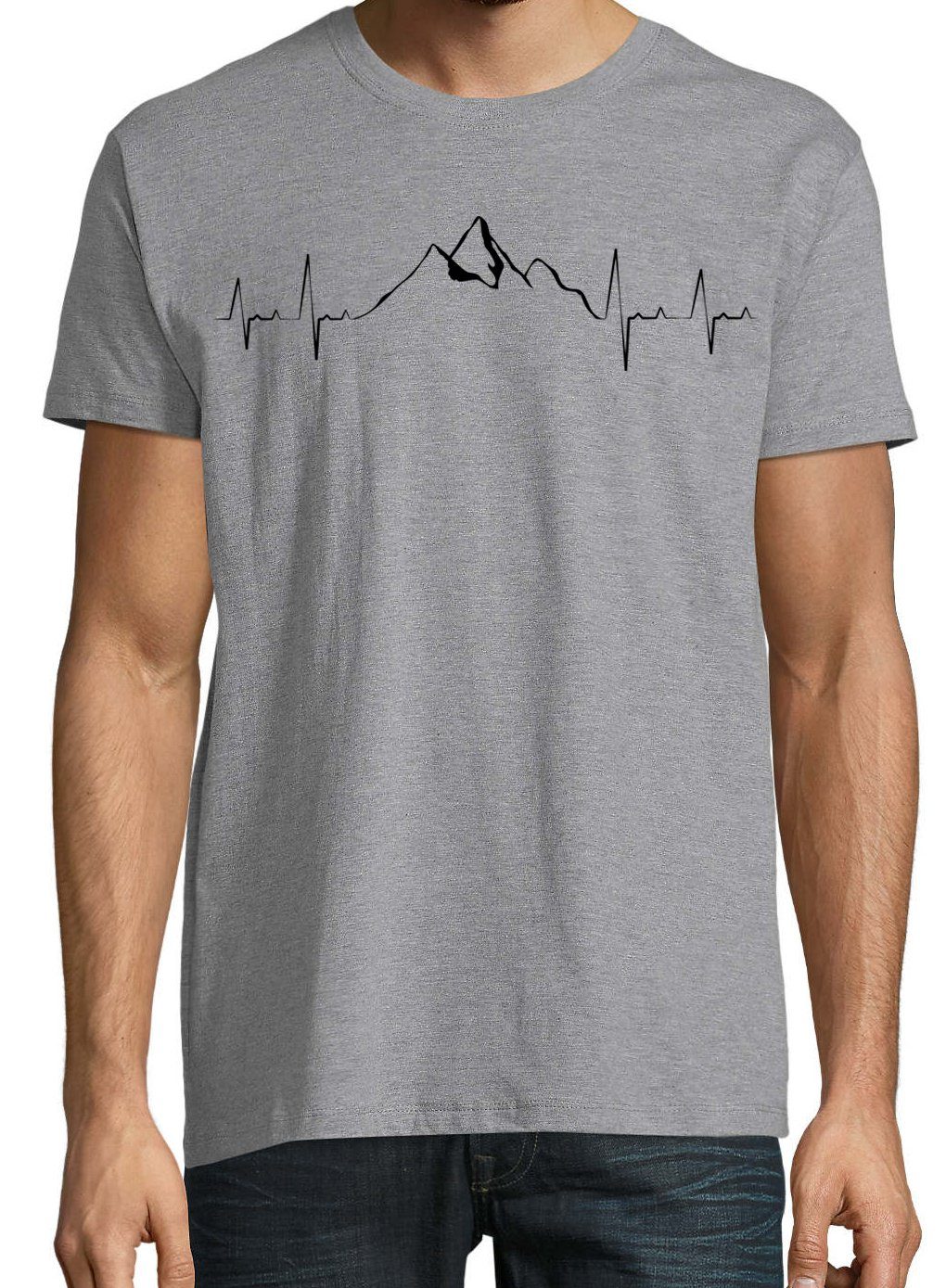Frontprint T-Shirt Shirt mit Heartbeat Grau trendigem Herren Mountain Youth Designz