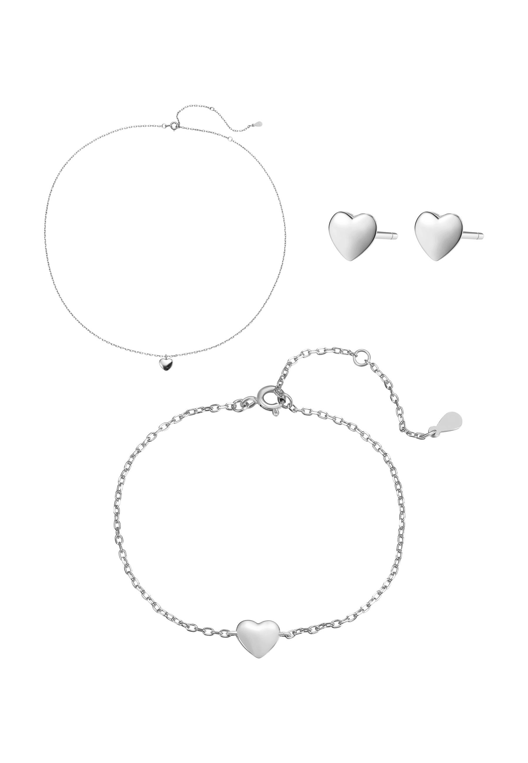 Hey Happiness Schmuckset Liebesherz, aus feinem 925er Silber, Zartes 4er Damen Set mit Kette, Armband & Ohrsteckern