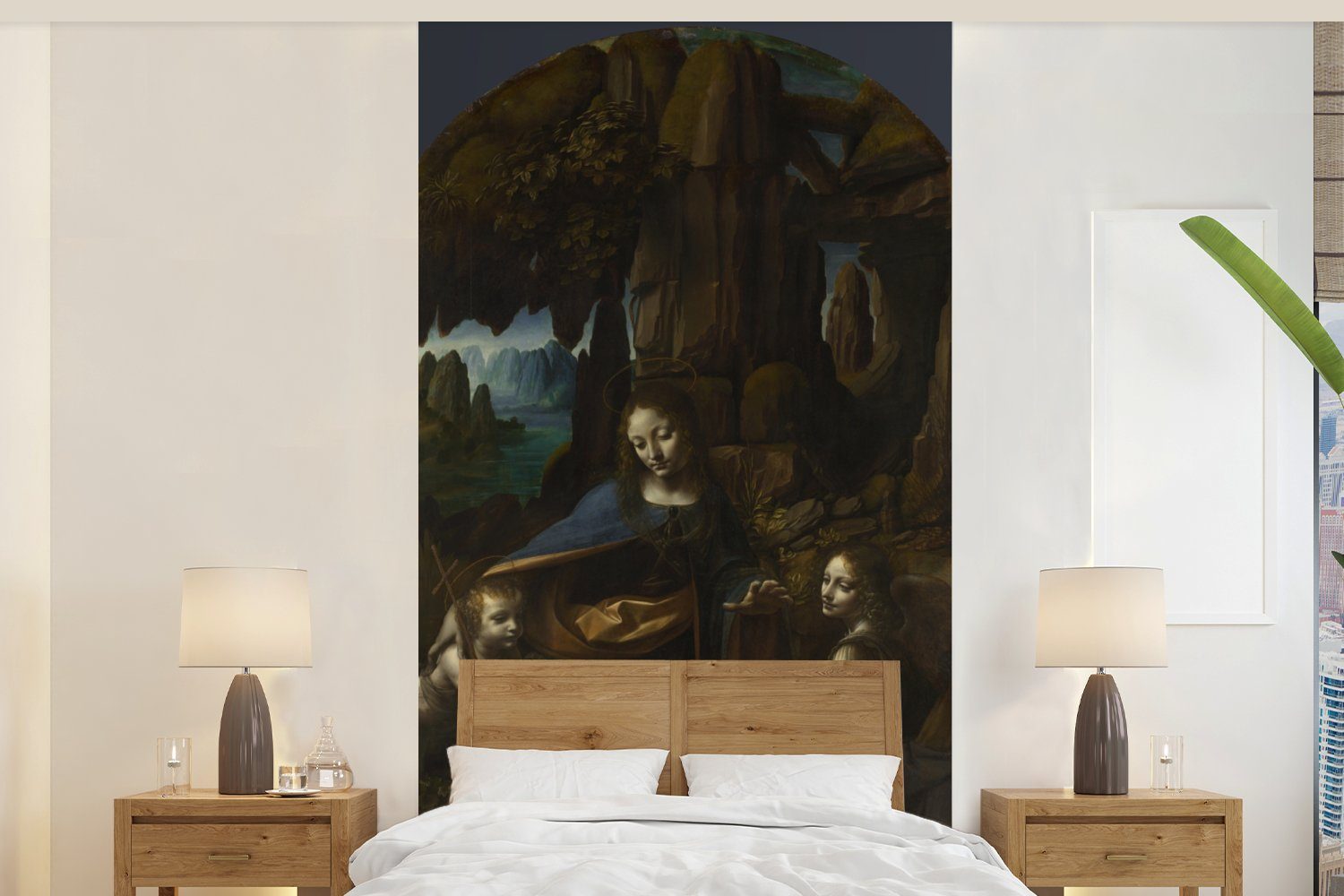 MuchoWow Fototapete Jungfrau auf dem Felsen - Leonardo da Vinci, Matt, bedruckt, (2 St), Vliestapete für Wohnzimmer Schlafzimmer Küche, Fototapete
