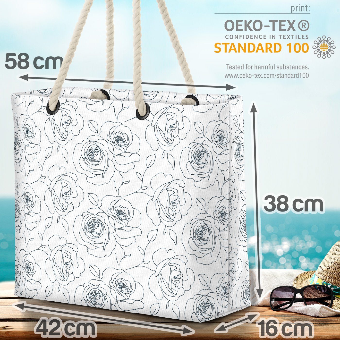 Rosen Zeichnung vektor Strandtasche Weiss Schwarz rosé hinte VOID blume nahtlos mustern (1-tlg),