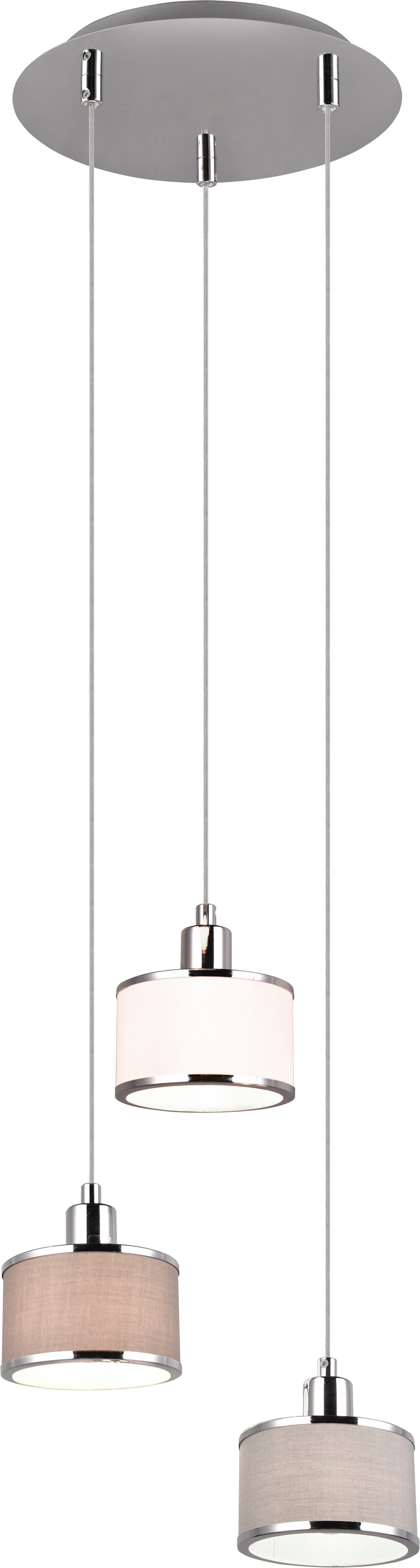 TRIO Leuchten Pendelleuchte KAPRUN, Hängelampe mit Stoffschirmen, exkl E14, max 28W, Leuchtmittel wechselbar, warmweiß - kaltweiß, Höhe einstellbar bis max 150 cm, Stoffschirme + Metall