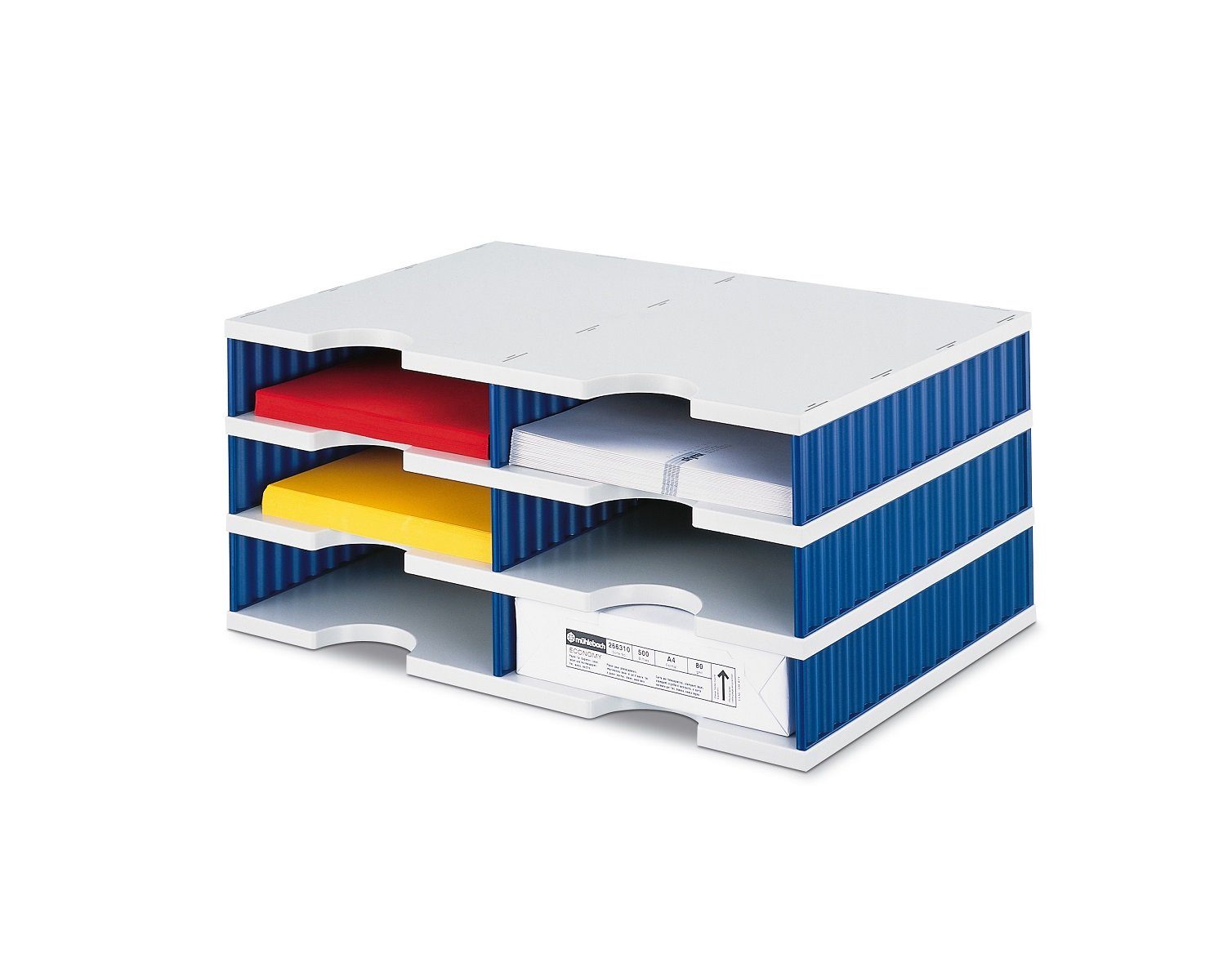 STYRO Briefablage 1 Sortierstation Standard styrodoc duo 6 Fächer grau/blau (1-St), 3 Etagen á 2 Fächer; Nachträglich erweiterbar