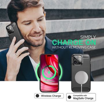 Nalia Smartphone-Hülle Apple iPhone 14 Pro Max, Carbon-Look Silikon Hülle / Matt Schwarz / Rutschfest / Karbon Optik