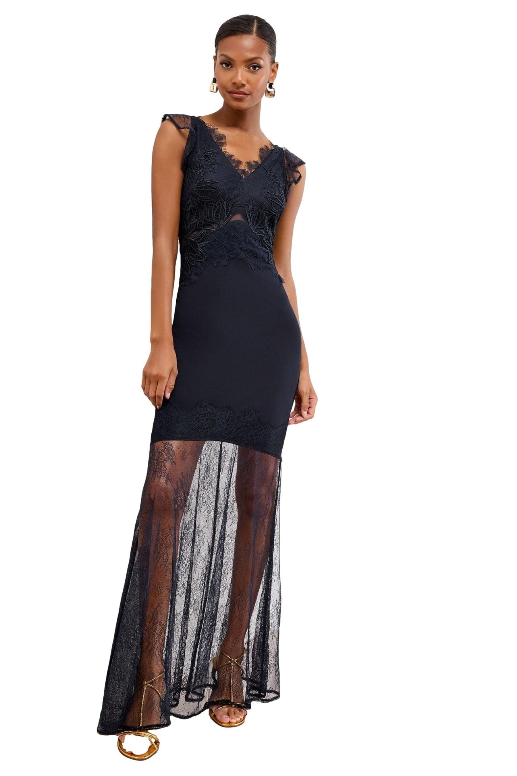 LIPSY Maxikleid Lipsy Maxi-Trägerkleid mit Mesh und Spitze Regular (1-tlg) günstig online kaufen