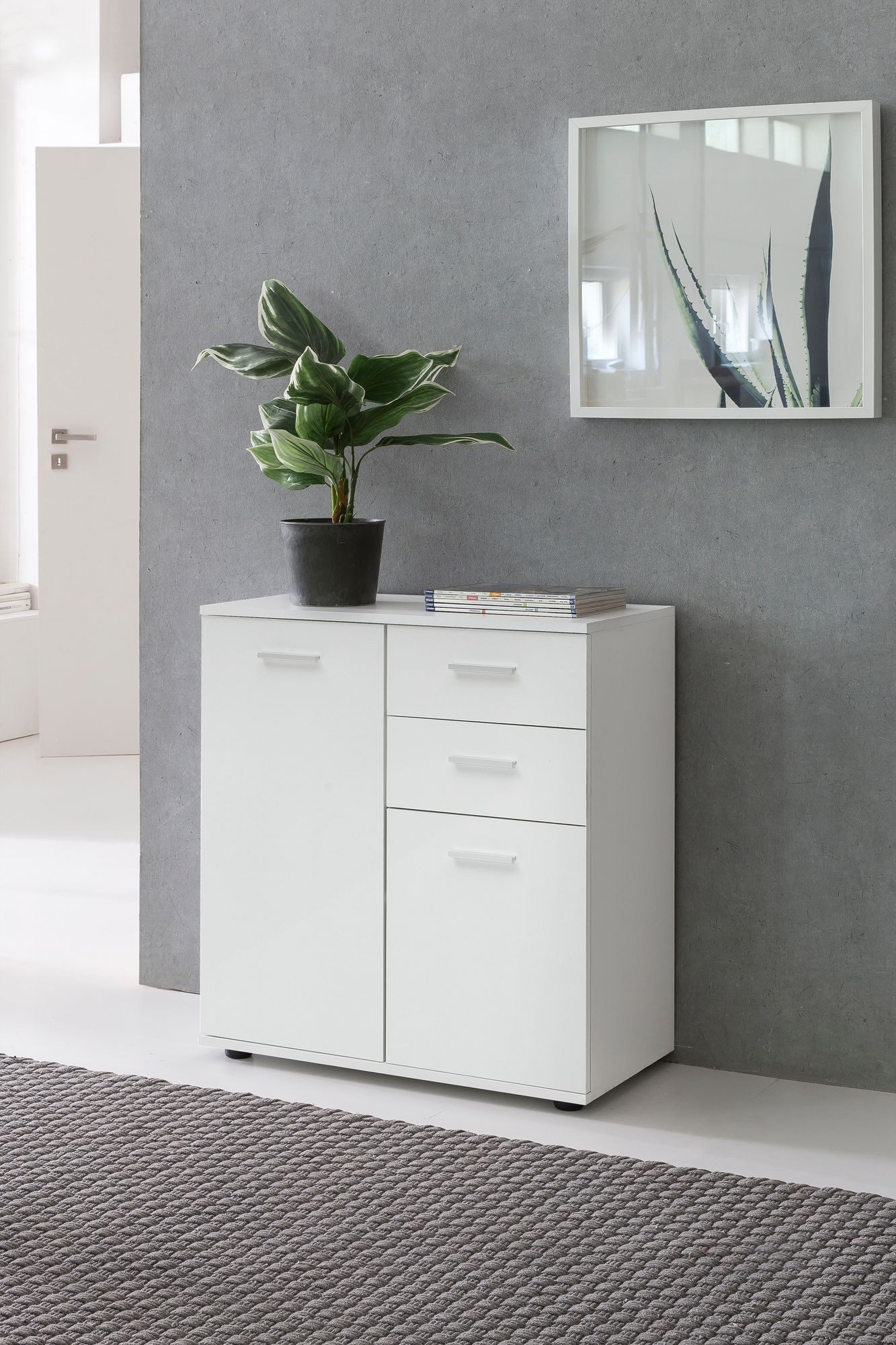Wohnling Sideboard WL5.287 Kommode Anrichte Holz Weiß Flurschrank mit Schubladen Modern (mit Türen & Schubladen 71x78x35,5 cm Schrank Weiß), Kommode Modern, Anrichte Mehrzweckschrank Klein