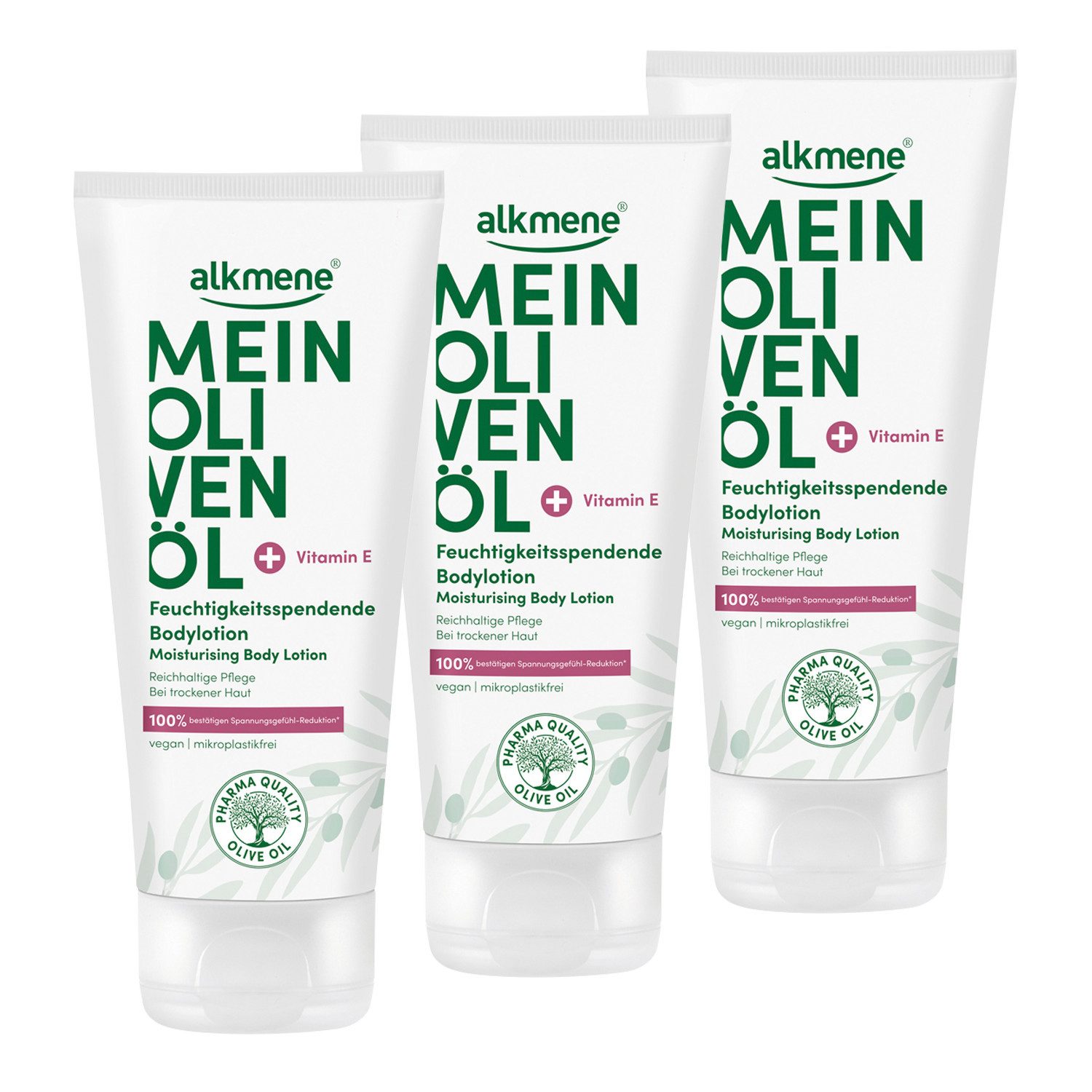 alkmene Bodylotion Bodylotion für trockene Haut 600 ml, Damen & Herren, Olivenöl, 3-tlg.