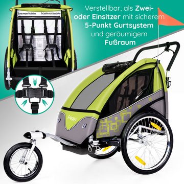 Froggy Fahrradkinderanhänger, 360° Drehbar, mit Federung, 2in1 Joggerfunktion, max. 40kg