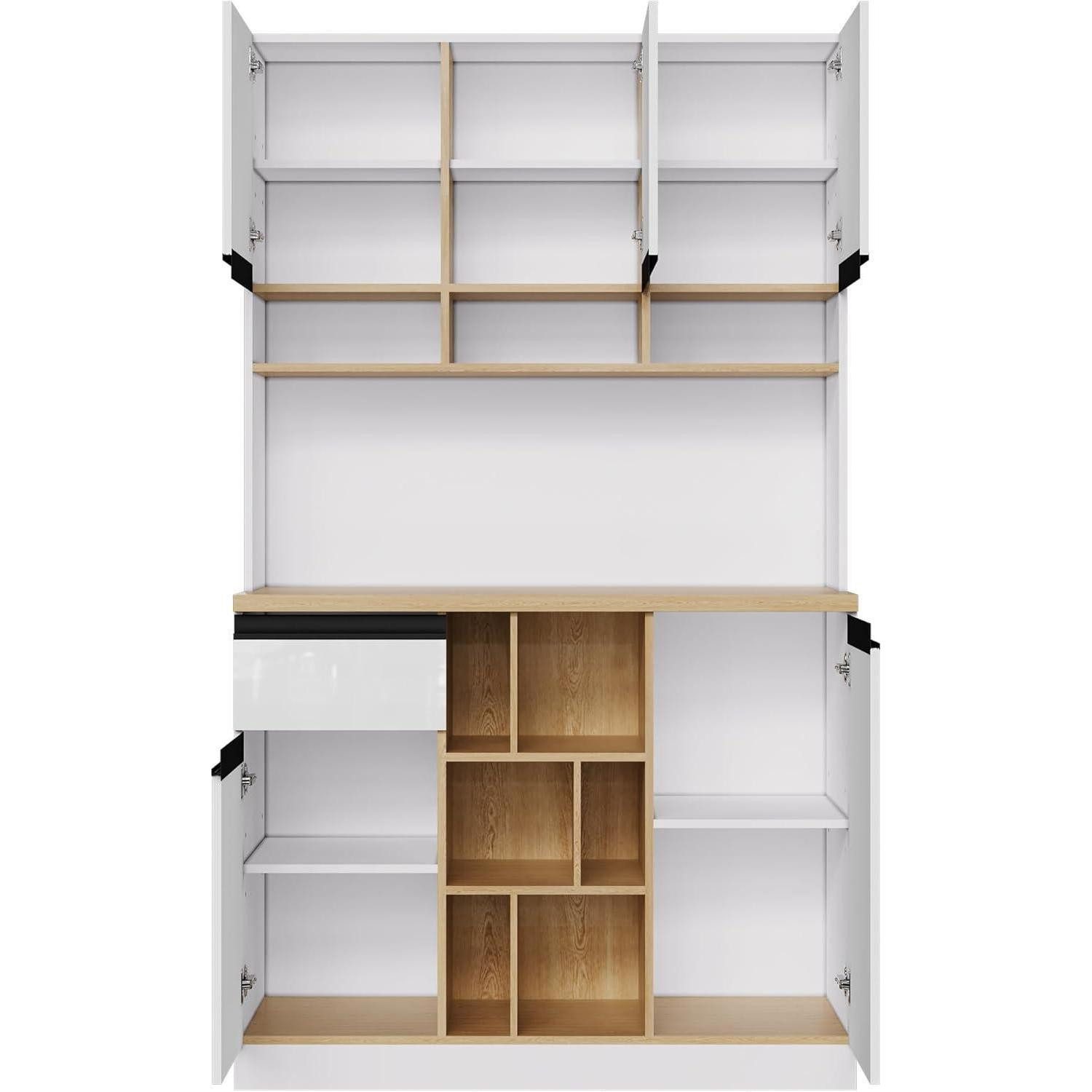 LuxusKollektion Küchenbuffet Küchenschrank 105x45x185cm Hochglanztüren Schubladen Regale Weiß