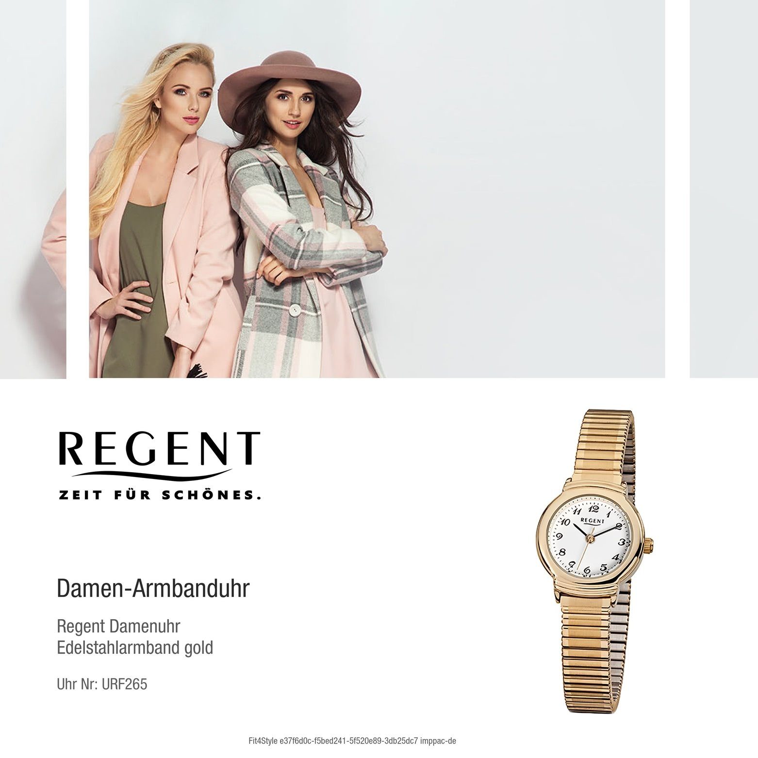 (ca. Damen Regent rund, Edelstahl, Damen-Armbanduhr gold ionenplattiert Armbanduhr 24mm), Quarzuhr F-265, Regent Analog klein