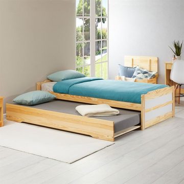 IDIMEX Funktionsbett LORENA, Ausziehbett Bett Tagesbett Jugendbett Bett 90 x190 cm natur/weiß