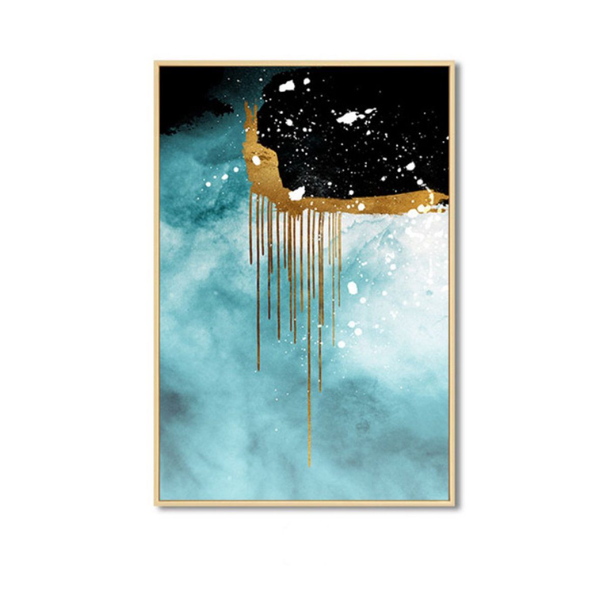 TPFLiving Kunstdruck (OHNE RAHMEN) Poster - Leinwand - Wandbild, Abstrakte Strukturen - Wanddeko Wohnzimmer - (7 verschiedene Größen zur Auswahl - Auch im günstigen 3-er Set), Farben: Türkis, Blau, Gold, Schwarz, Weiß - Größe: 60x80cm