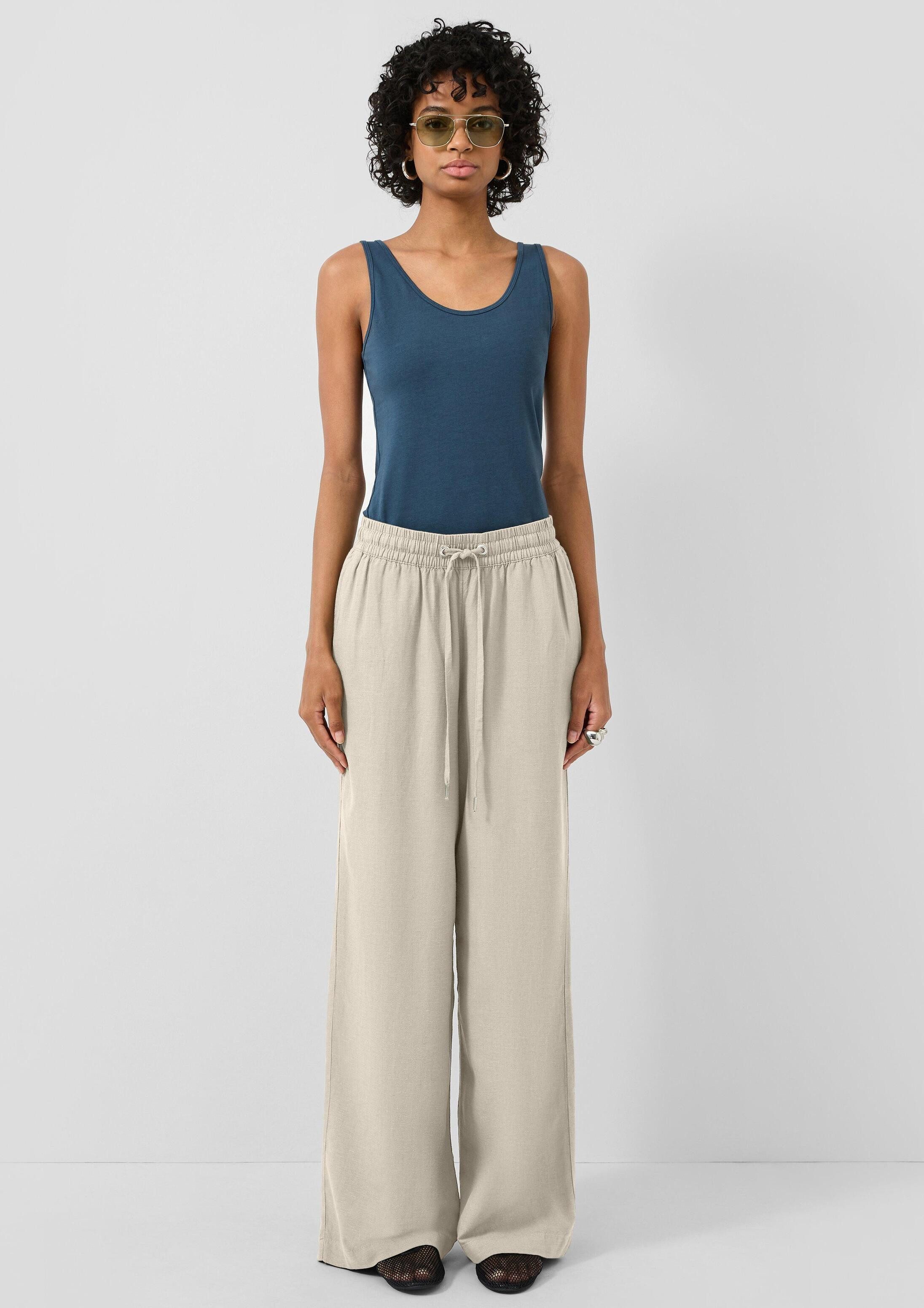 QS Chinos Hose Leinenmix-Hose mit Wide Leg