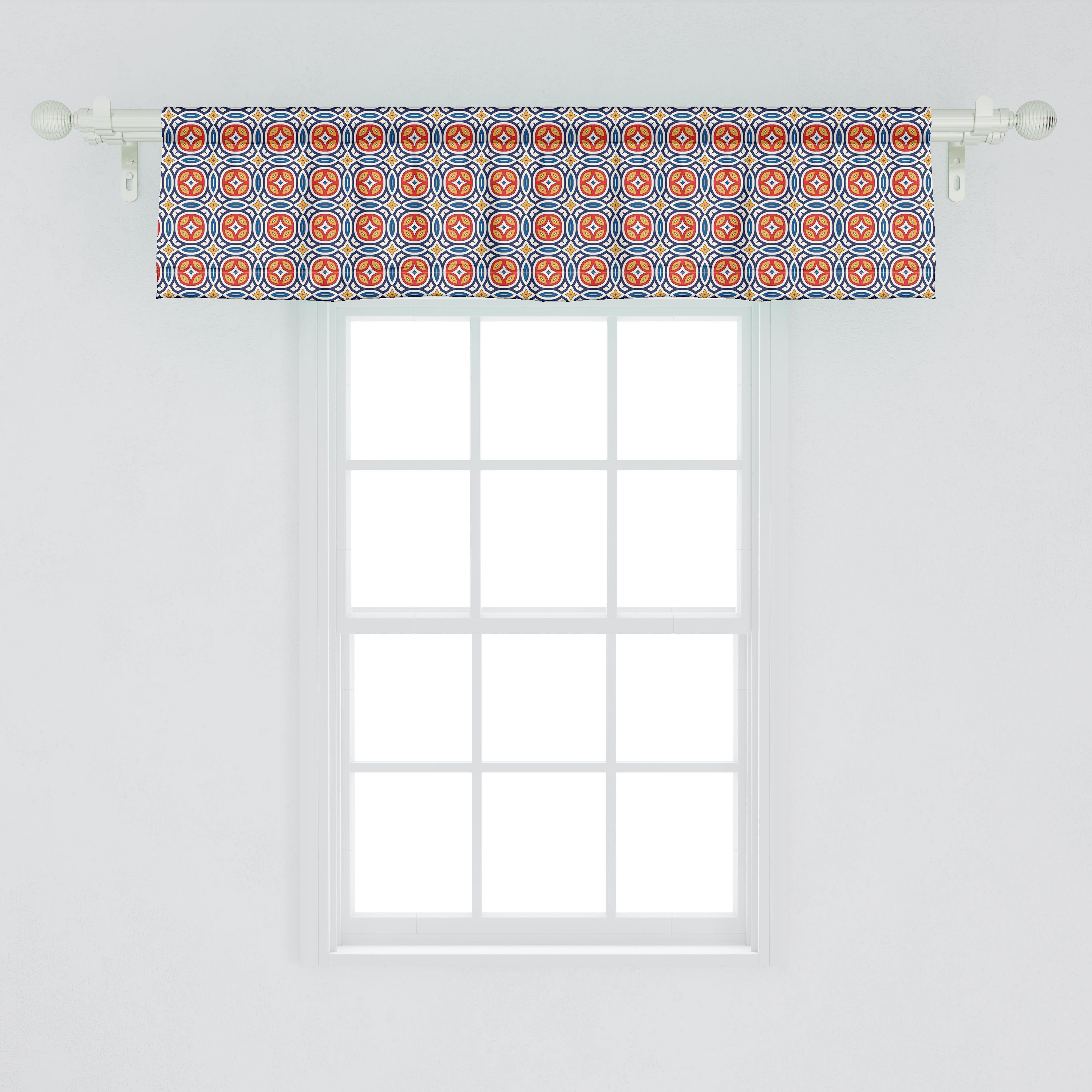 Scheibengardine Vorhang geometrische Kurven Microfaser, Stangentasche, Dekor Abakuhaus, Küche Volant für Schlafzimmer mit Kreise