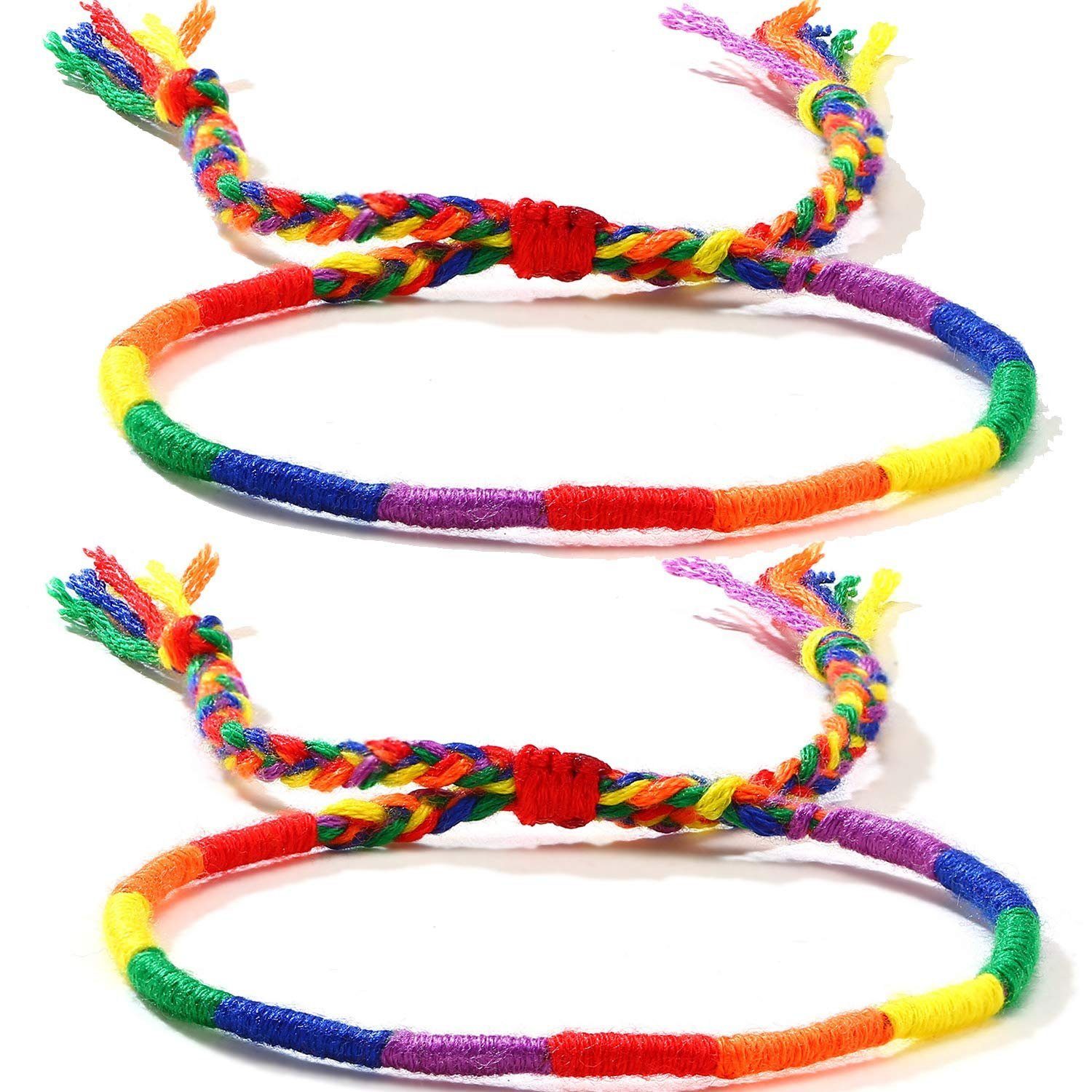 Haiaveng Freundschaftsarmband Freundschaftsarmband 2Pcs einstellbar Seil Armbänder, LGBTQ geflochtenes Regenbogen Gewebtes