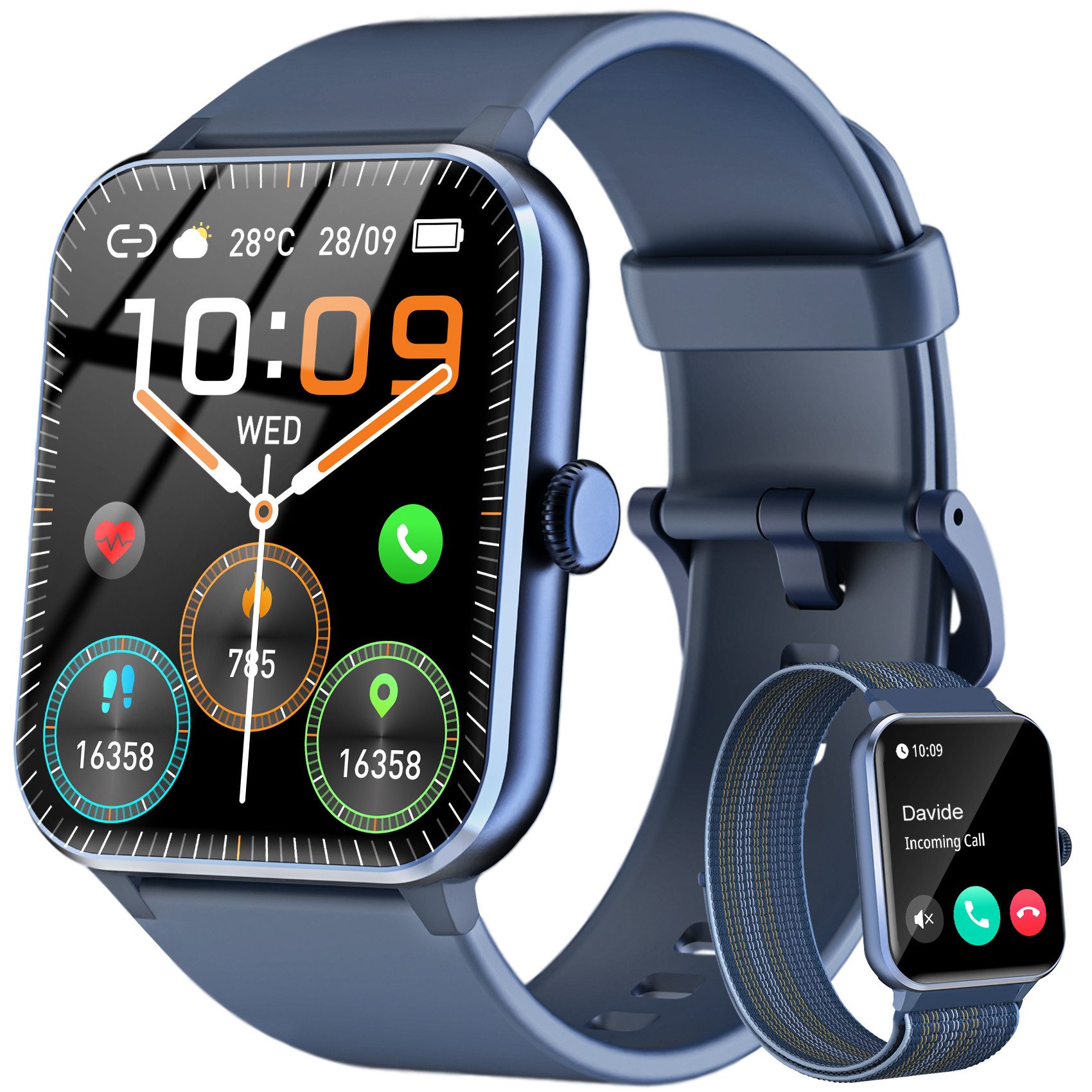 blackview Smartwatch Damen Herren mit 5 Tagen Akkulaufzeit,1,85" HD Touchscreen Smartwatch (1.85 Zoll, iOS/Android), mit Wechselband aus weichemSilikon und Ladekabel, KI-Sprachassistent, Herzfrequenz,SpO₂,Schlaf,100+ Sportmodi, 2 Armband