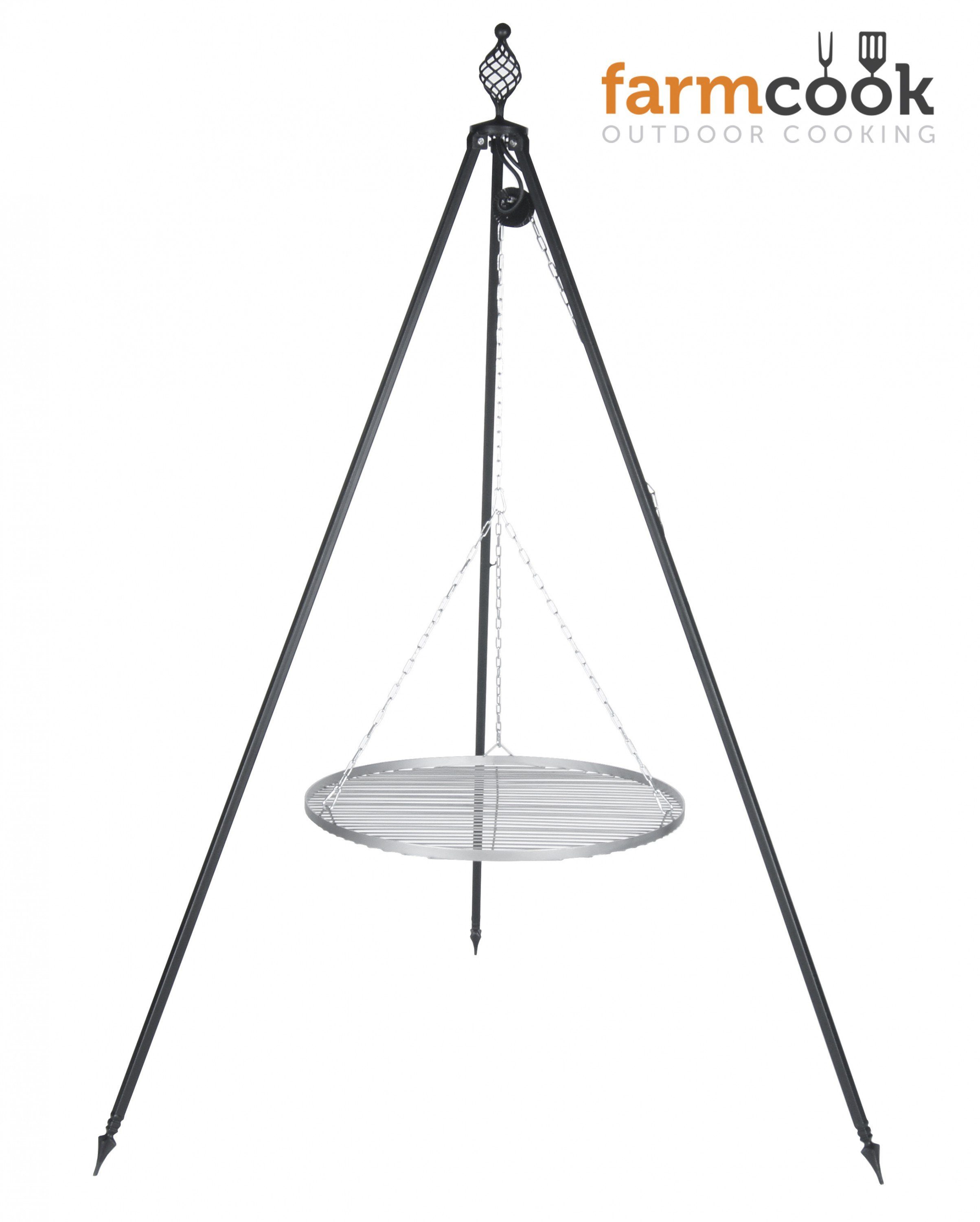 Farmcook Holzkohlegrill Dreibein Schwenkgrill Oskar Ø 50 cm, 1 Stück, Grillrost aus Edelstahl V2a