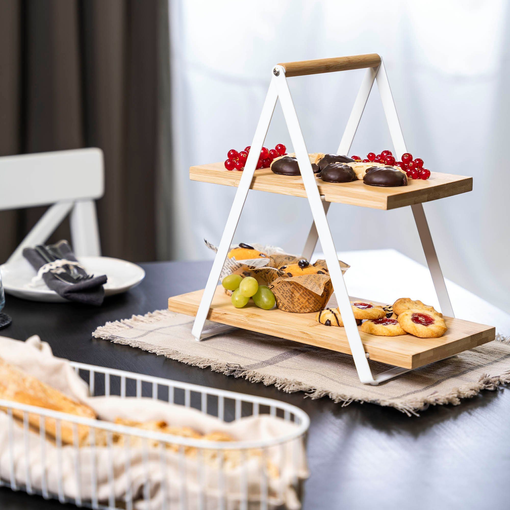 eluno Mehrzweckregal Etagere aus Bambus mit Metallgestell, Servierregal 2 E günstig online kaufen