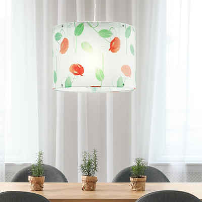 etc-shop LED Pendelleuchte, Leuchtmittel inklusive, Warmweiß, Hänge Decken Leuchte weiß Mohn Blumen Design Wohn Zimmer
