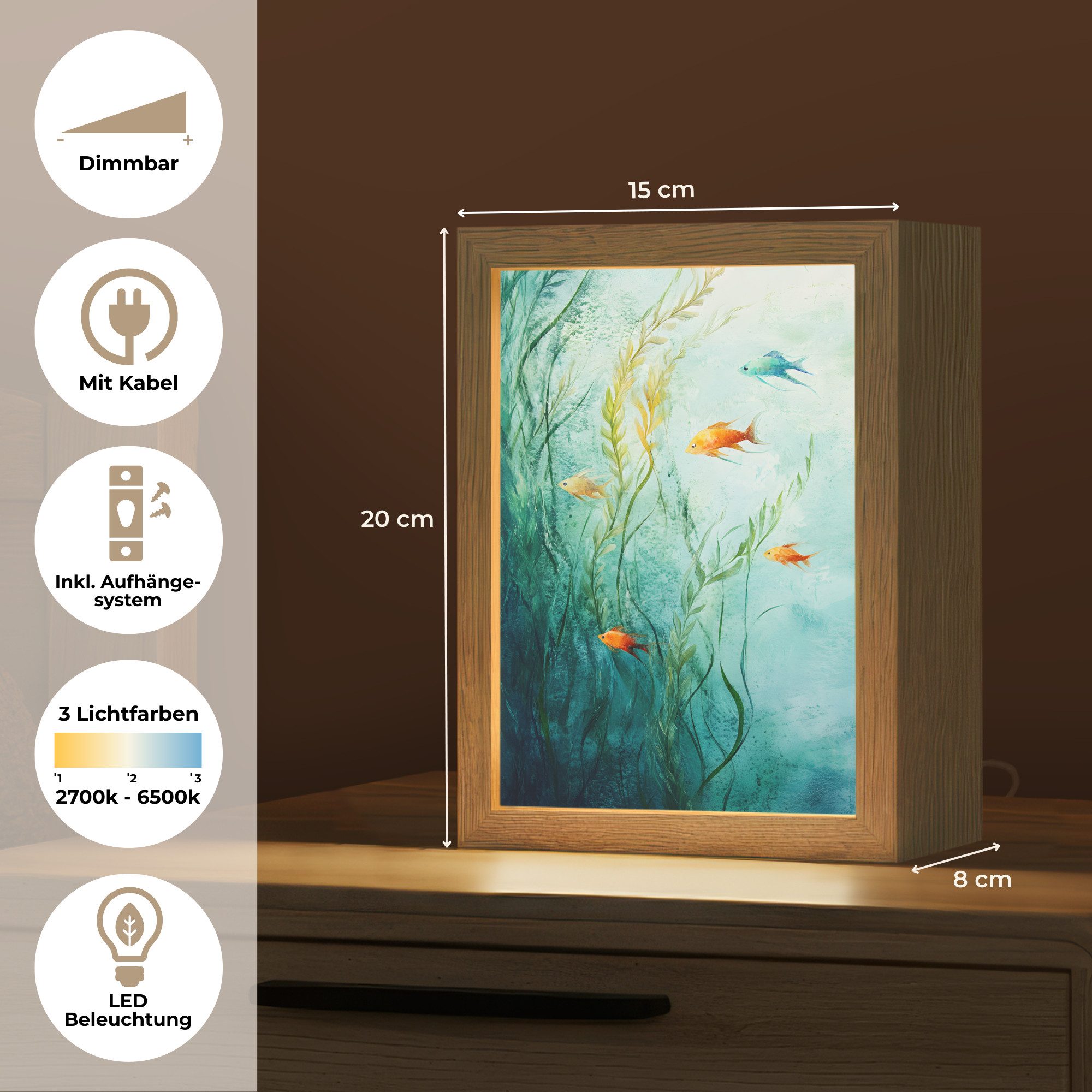 OnlyWow Tischleuchte Lightbox Wasserpflanzen - Fische - Farbenfroh - Wasser, Dimmbar, Farbwechsel, LED, Warmweiß, Kaltweiß, Neutralweiß Einstellbar, Tischlampe, – Bild 4 von 5