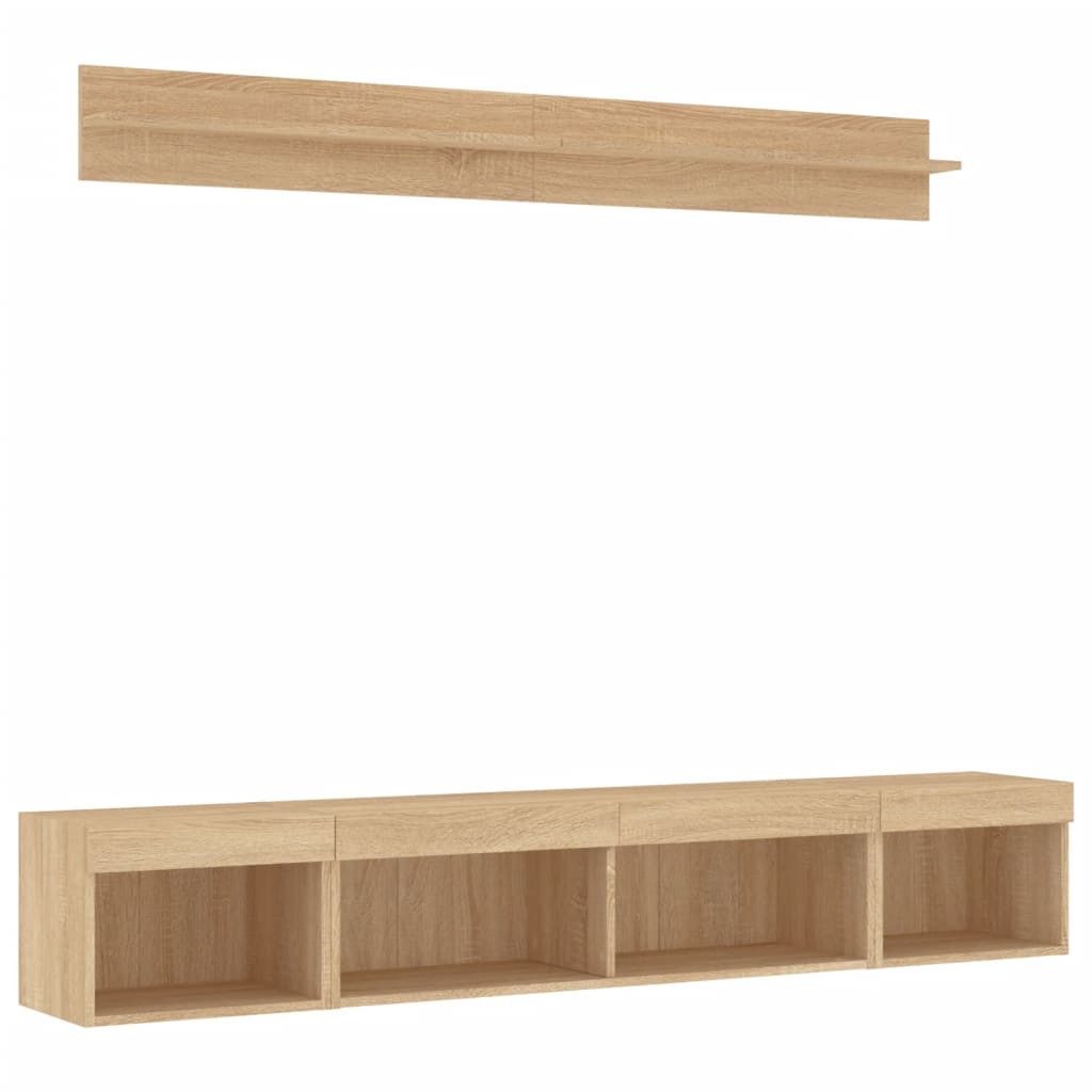 vidaXL TV-Wand 5-tlg. Wohnwand mit LED-Beleuchtung Sonoma-Eiche Holzwerkstoff, (1-St)