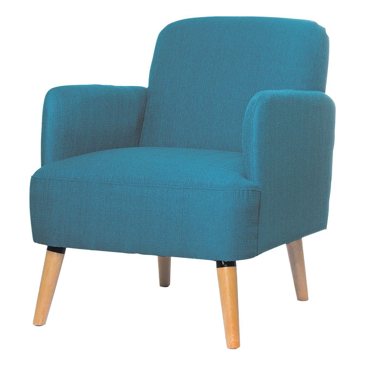 Holzfüße Sessel blau mit im Brooks, PAPERFLOW Retro-Look, Armlehnen,