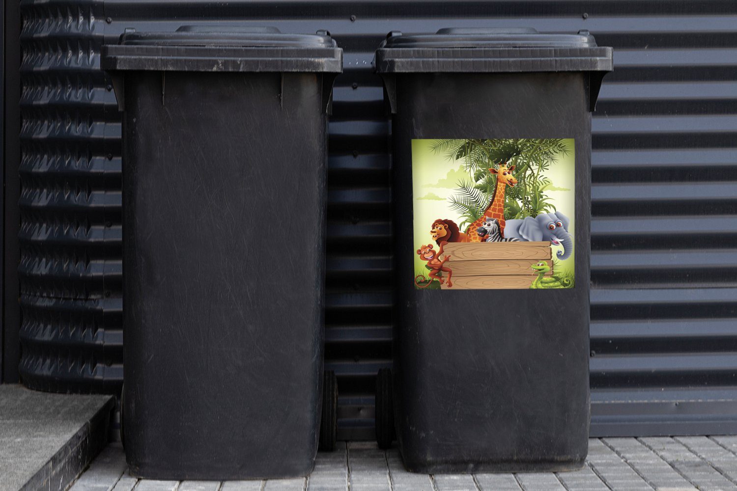 MuchoWow Wandsticker Dschungeltiere - Mülltonne, - Sticker, St), Mülleimer-aufkleber, Container, (1 Abfalbehälter Kinder Natur - Giraffe