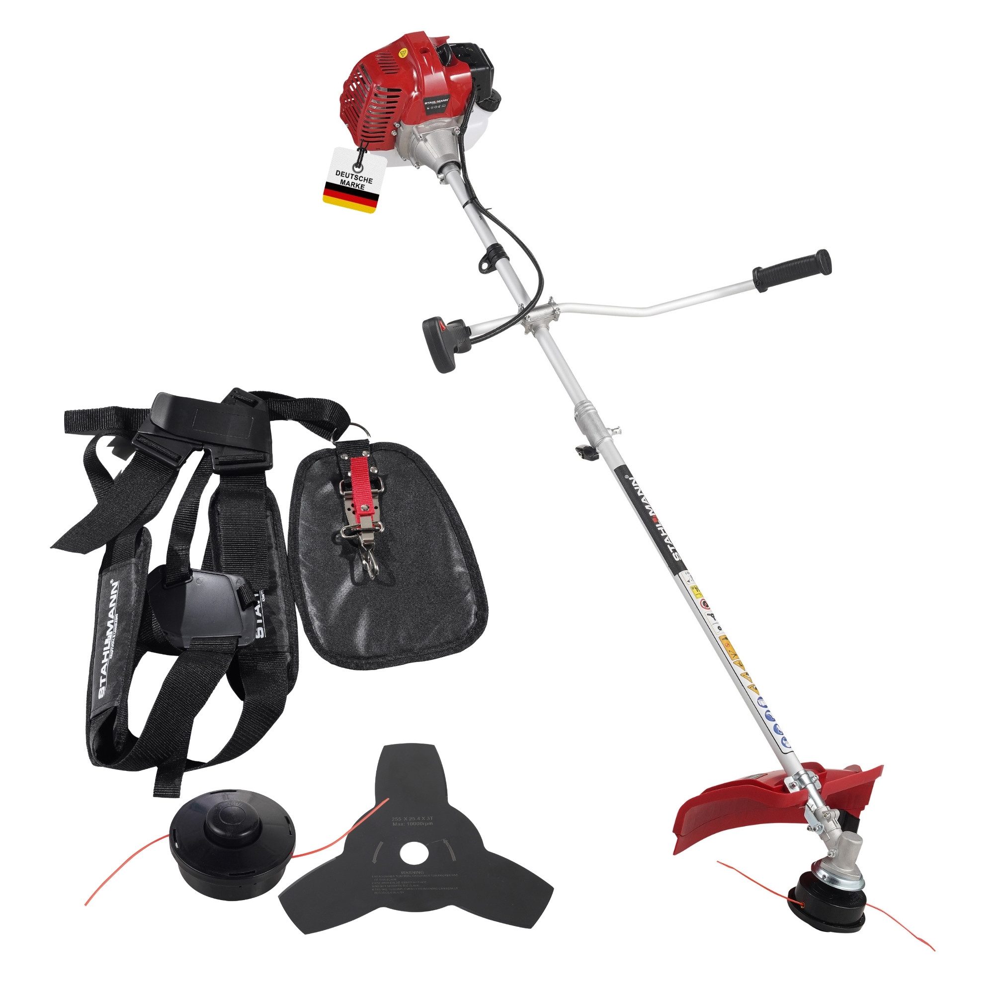 Stahlmann Benzin-Motorsense Stahlmann Freischneider Benzin MS520 – Motorsense Benzin, (Rasenkantenschneider und Rasentrimmer mit Tragegurt), mit kraftvollem 2PS Motor, 42cm Schnittbreite, 1,3 Liter 2-Takt