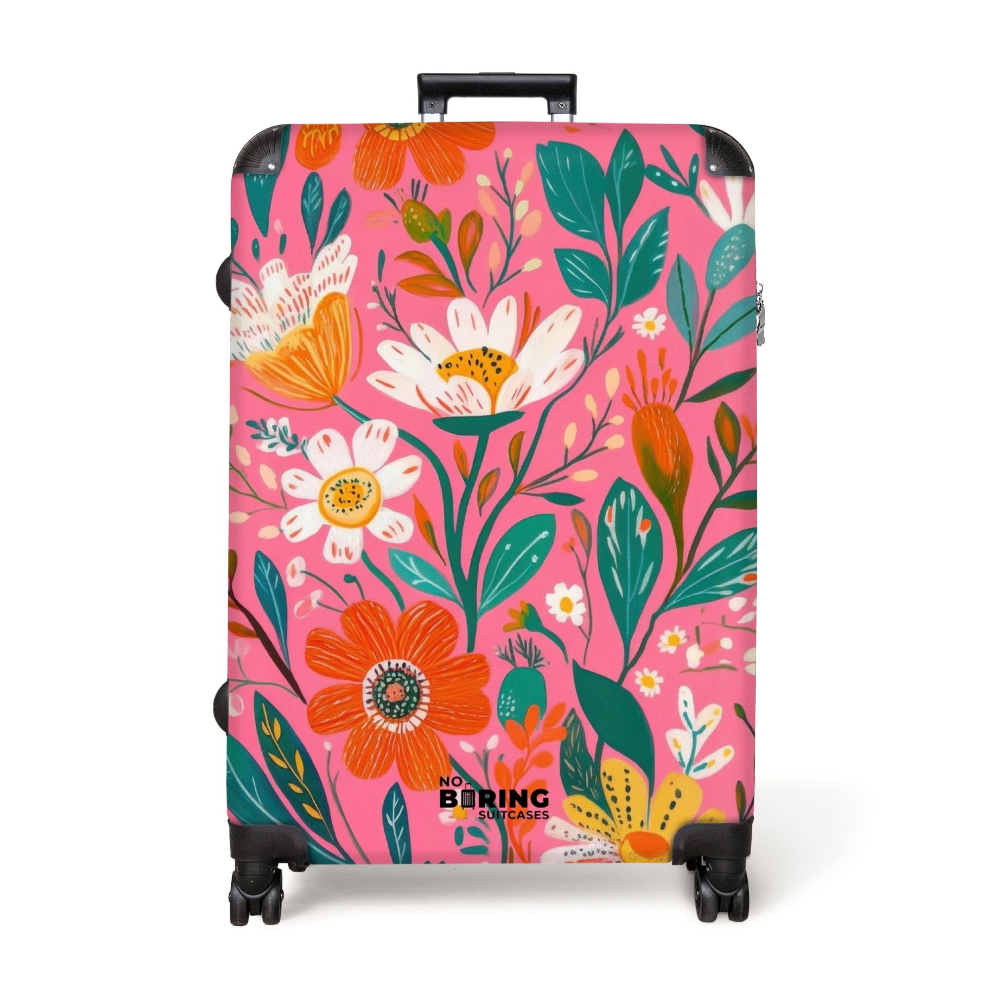 NoBoringSuitcases.com© Hartschalen-Trolley Feldblumen mit rosa Hintergrund günstig online kaufen