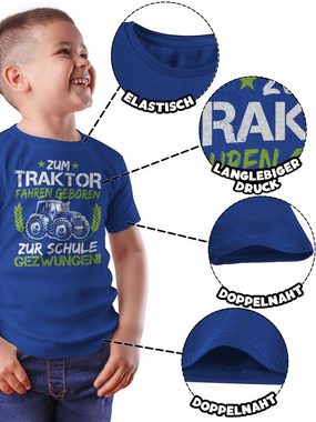 Shirtracer T-Shirt Zum Traktor fahren geboren zur Schule gezwungen Grün/Weiß Einschulung Junge Schulanfang Geschenke