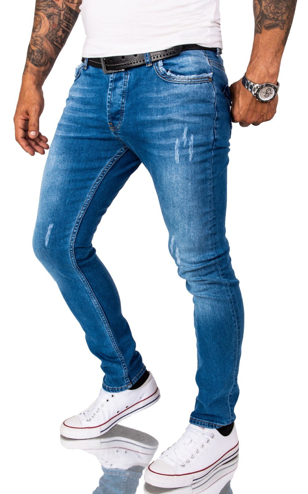 Herren Creek Blau Stonewashed Slim-fit-Jeans Rock RC-2163 Jeans