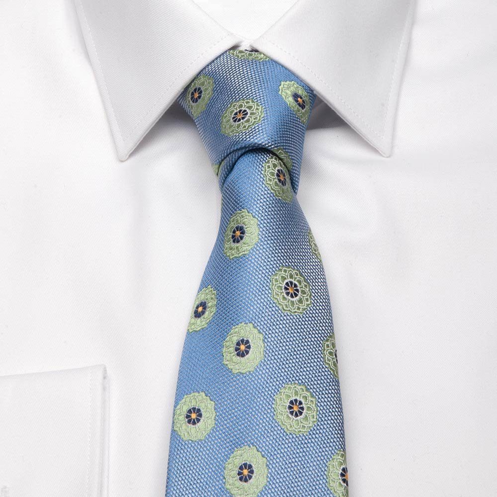 Krawatte Blüten-Muster Hellblau/Hellgrün Krawatte Breit (8 mit BGENTS cm) Seiden-Jacquard