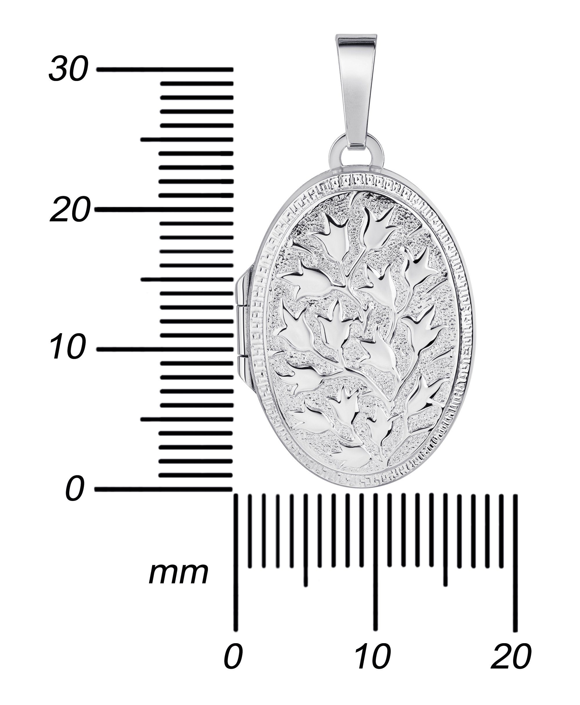 JEVELION Amulett 925 Silber Damen Bilderamulett Kette für mit oder Blumen-Ornament Kette. - und Länge mit - Mädchen), und ohne wählbar Anhänger Bilder (Fotomedaillon, 36 cm 70 für Fotos Medaillon