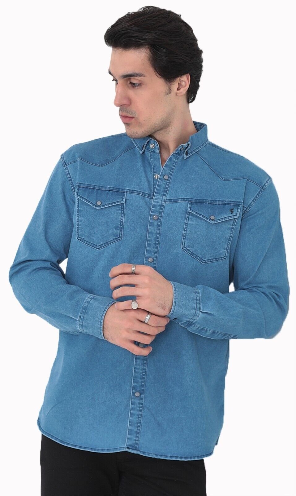 Megaman Jeans Langarmhemd Herren Hemd Basic Freizeithemd Unifarben Langarm Slim-Fit