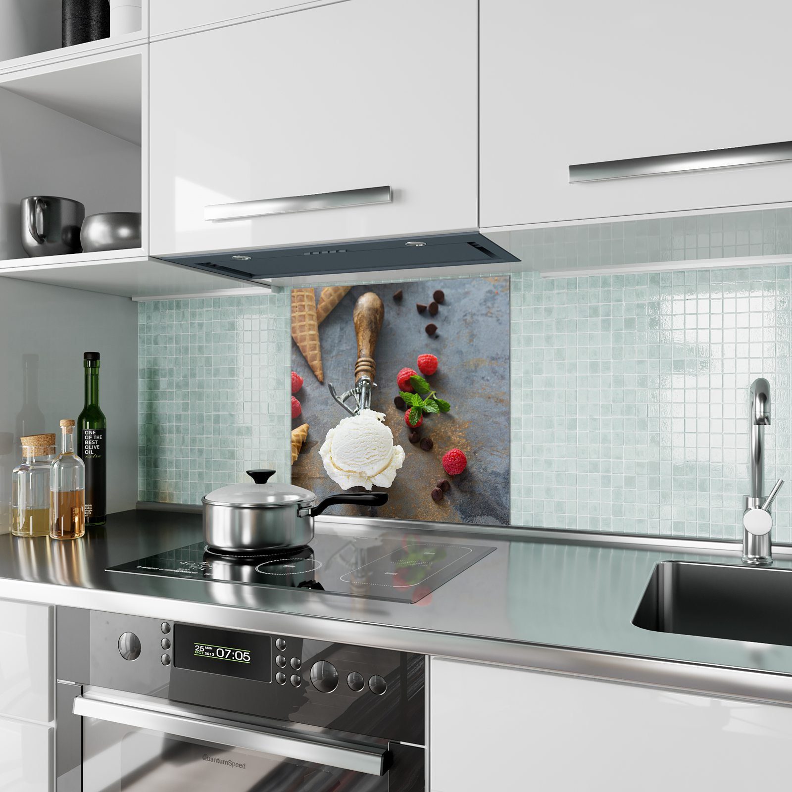 Küchenrückwand Glas Primedeco auf mit Eis Spritzschutz Löffel Motiv Küchenrückwand